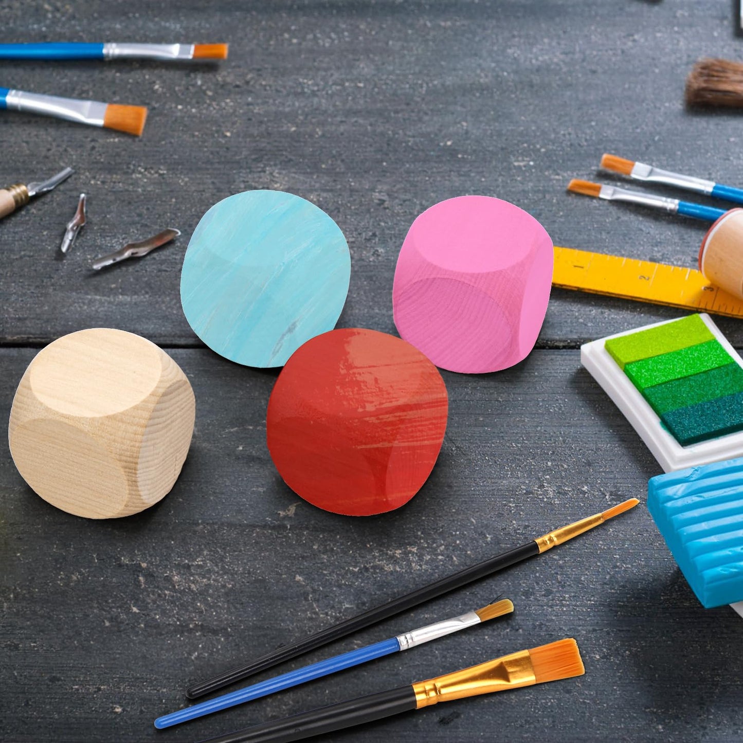 ZEAYEA 20 Pcs Blank Wooden Dice, 2 inch Unfinished Square Blocks, Blank 6 Sided Wood Cubes with Rounded Corners for Building Blocks, DIY Craft Projects, Party Supplies