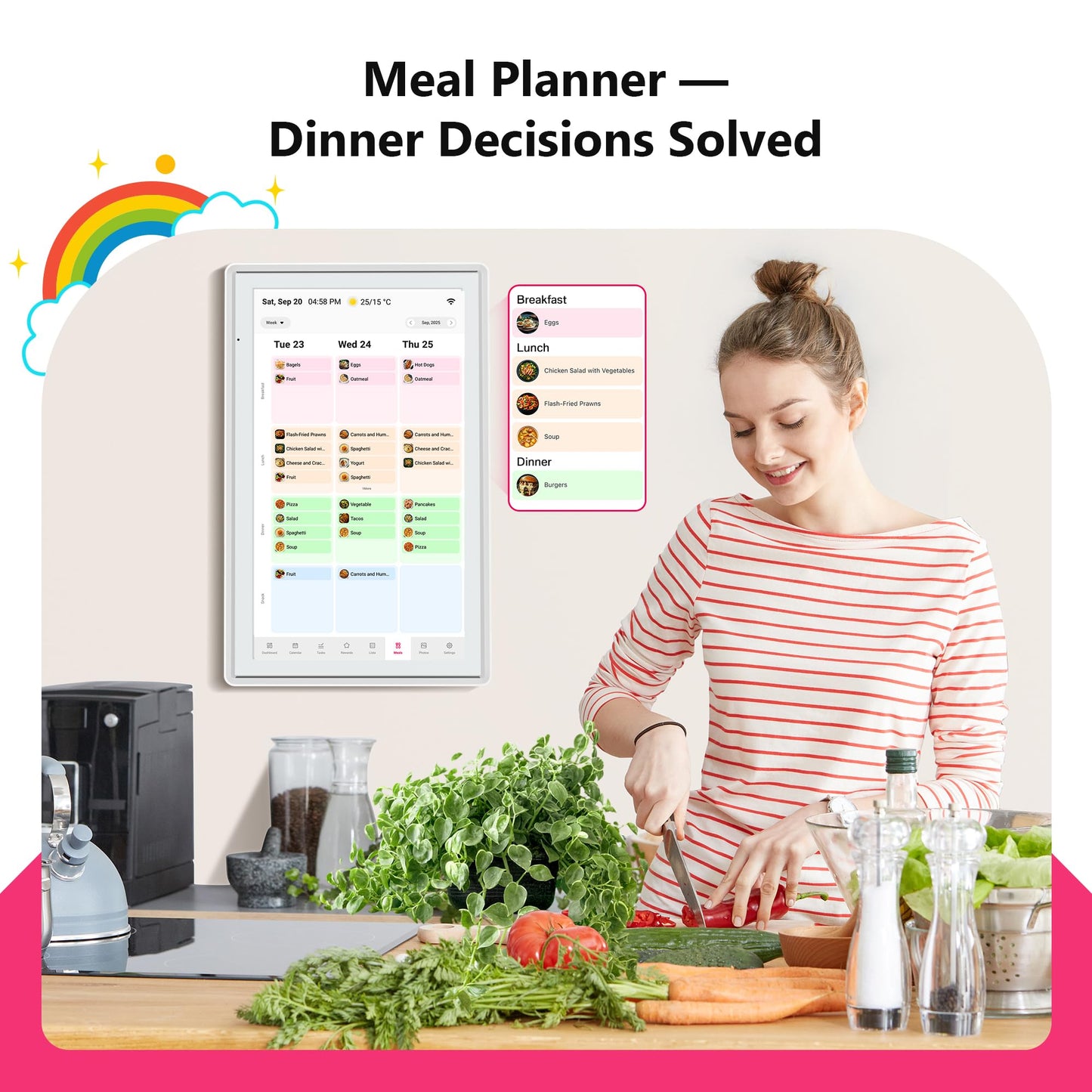 21.5 Inch Digital Calendar, Full HD Touchscreen Smart Planner for Family Schedules - Wall Mount, Great for Seamless Daily Planning & Household Organization, with LED Reminder Light