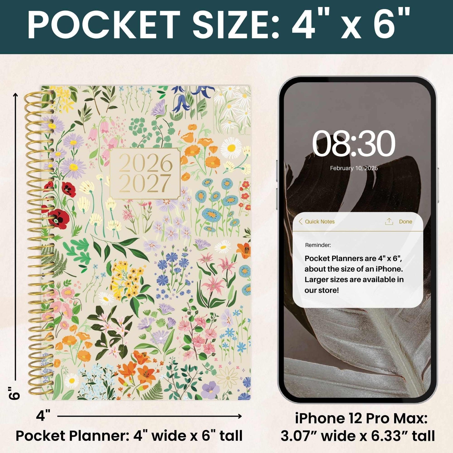 bloom daily planners 2026-2027 Academic Year Pocket Planner (July 2026 - July 2027) 13 Months - SMALL 4” x 6” Weekly Monthly Agenda Organizer & Calendar Book - Garden Party, Beige