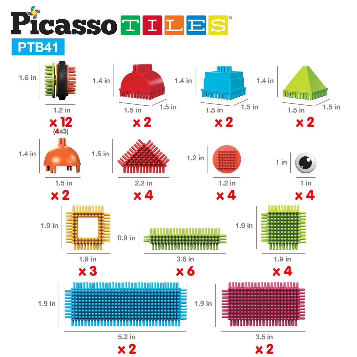 PicassoTiles Toys 41 piece Hedgehog Block Building Blocks Construction Toy Set w/IdeaBook Learning Playset None Magnetic STEM STEAM Educational Kit Child Brain Development Preschool Kindergarten PTB41