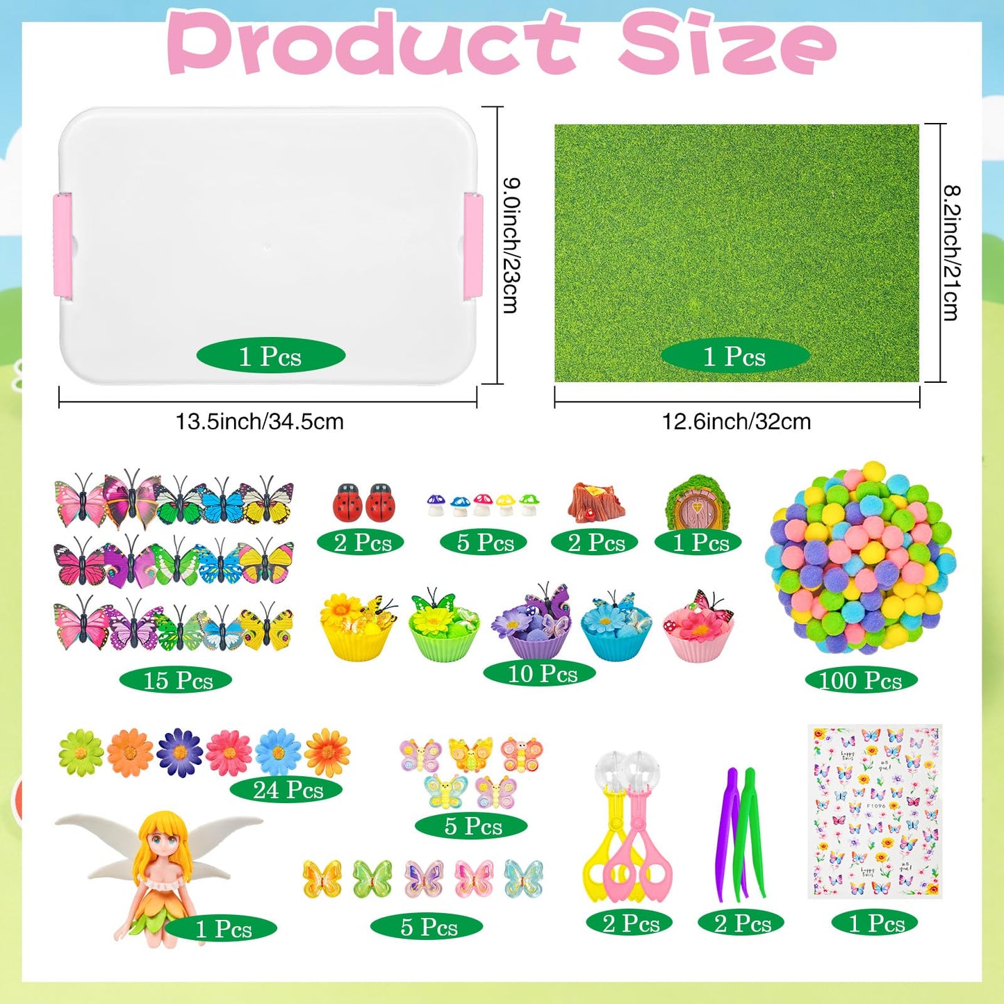 Cinrobiye 197 Pcs Butterfly Sensory Bin Fillers Set with Storage Box, Floral Garden Fairy Theme Decorations, Nature Inspired Materials for Picnic Sensory Bins, Spring Summer Home Activities