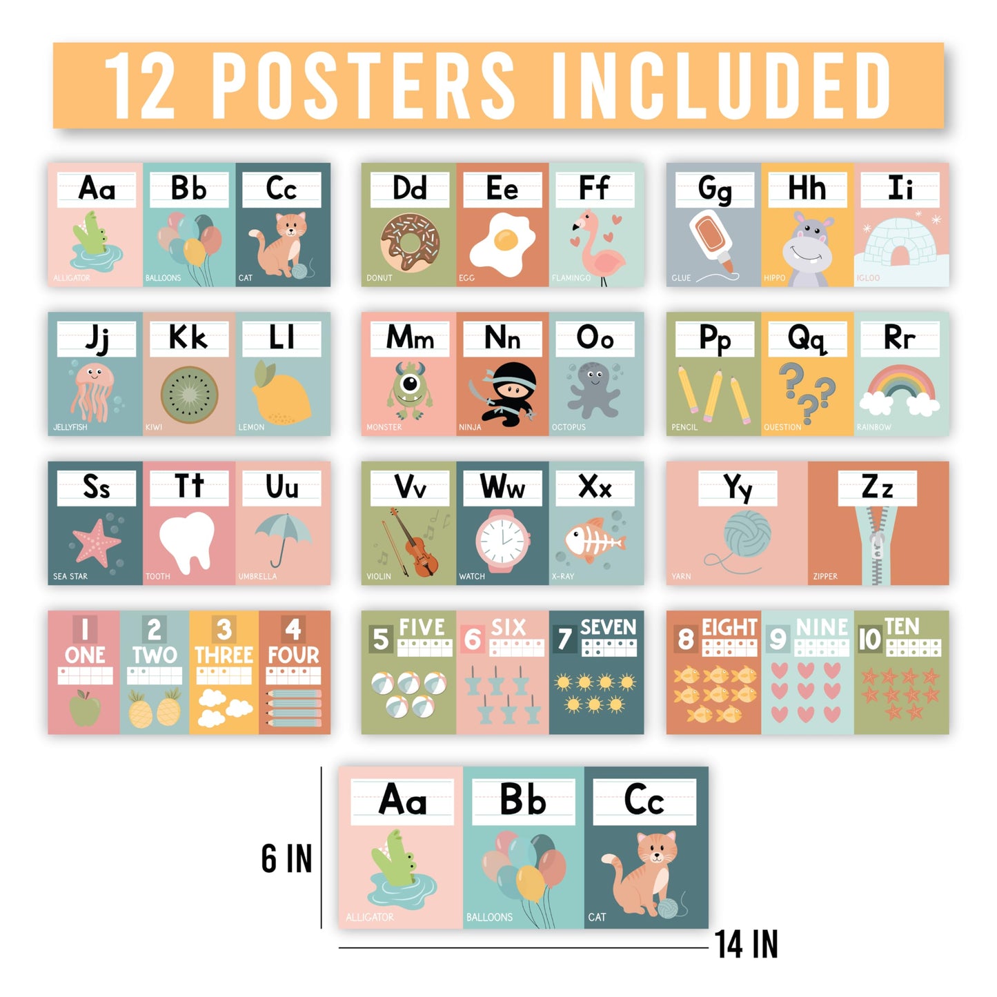 Hadley Designs Alphabet for Classroom Wall Decor - ABC Posters for Classroom Wall Chart Preschool & Kindergarten, ABC Letters & Number Line Elementary, Alphabet Cards, Boho Classroom Decor