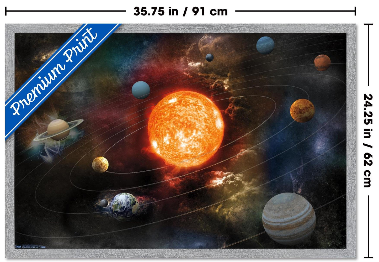 Orbiting Solar System Wall Poster, 34L" x 22.4W", Gray Framed Version