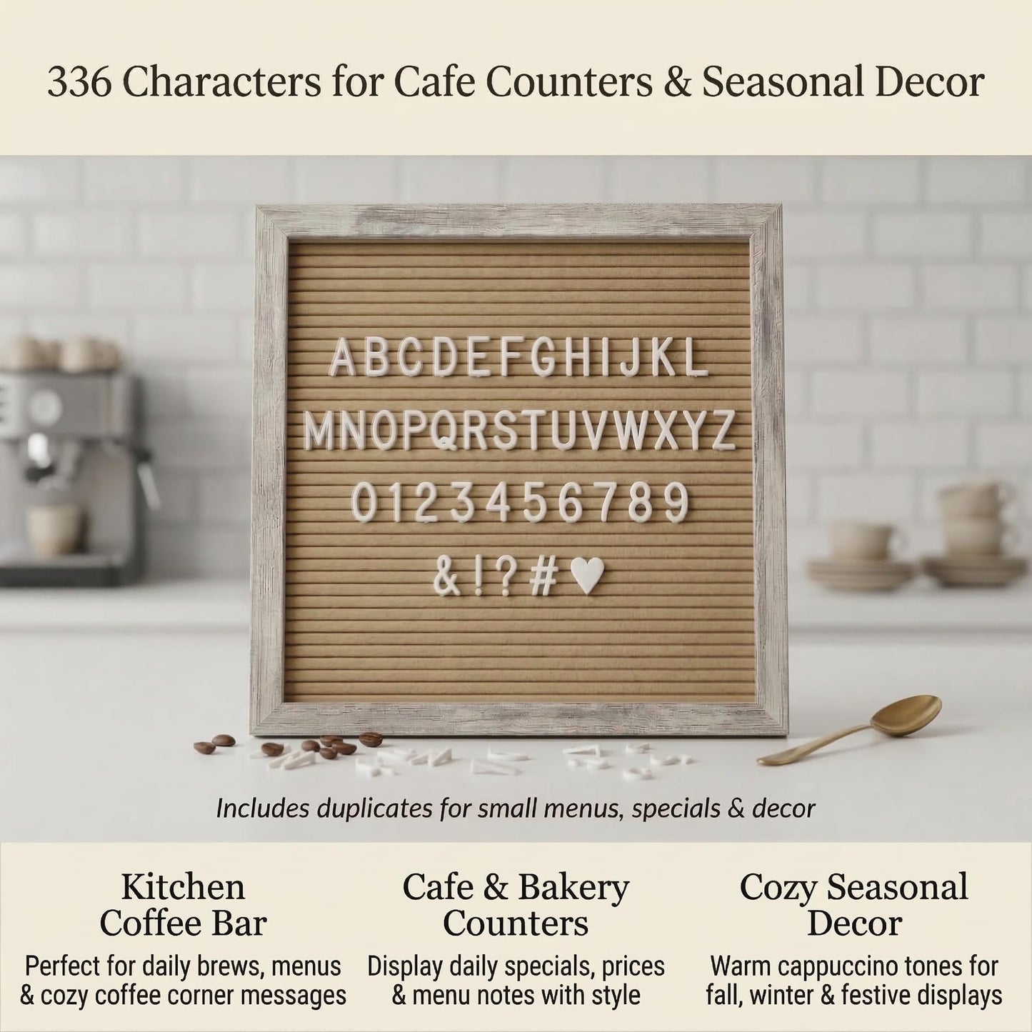 C CRYSTAL LEMON Rustic Cappuccino Felt Letter Board 10x10 Inch, 336 Letters Numbers and Symbols, Changeable Message Board with Wood Frame, Wall Mount or Stand