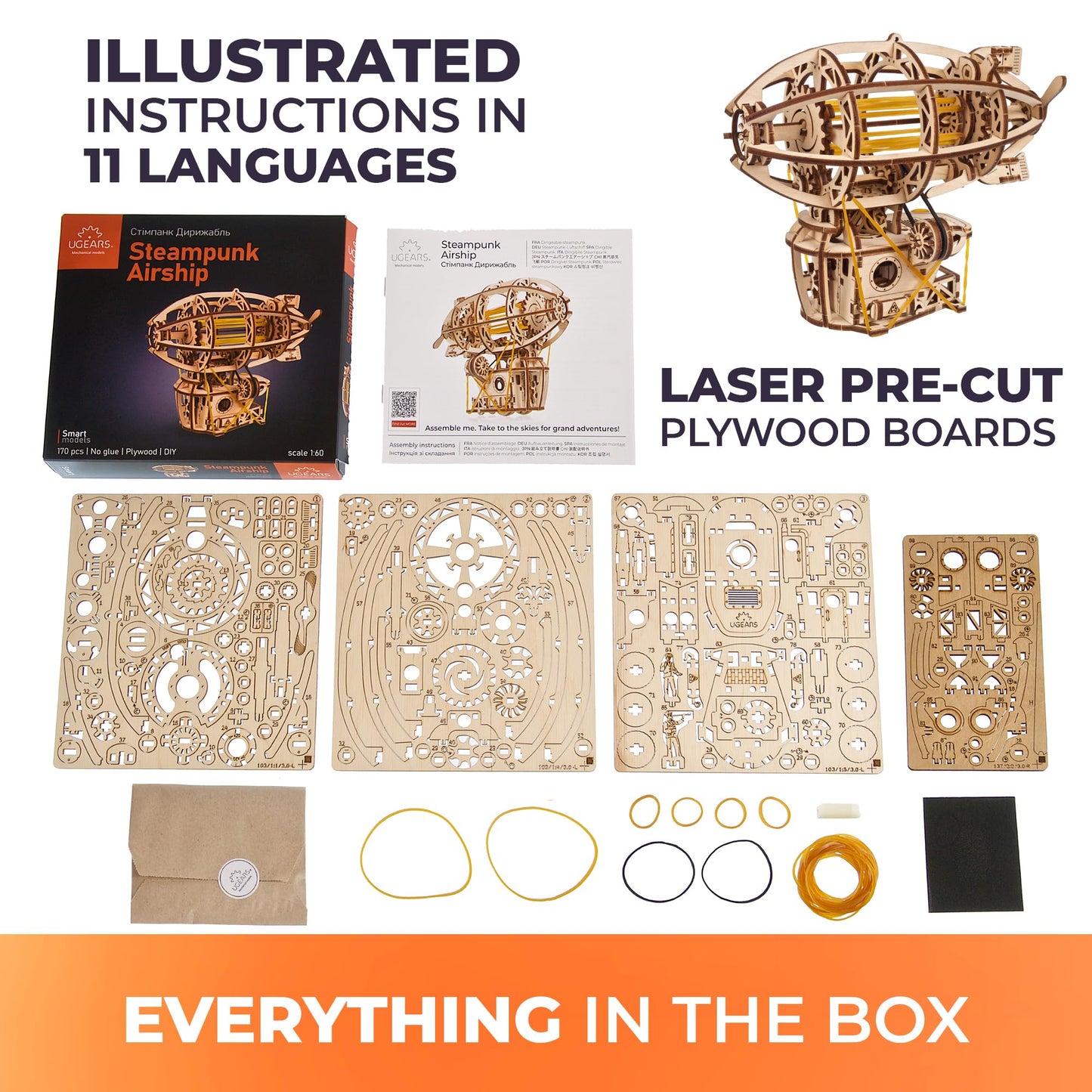 UGEARS Steampunk Airship 3D Wooden Puzzles for Adults - Wooden Model Kits for Adults Zeppelin Model Airship Steampunk Kit Brain Teaser, Hobby Set Home Decoration