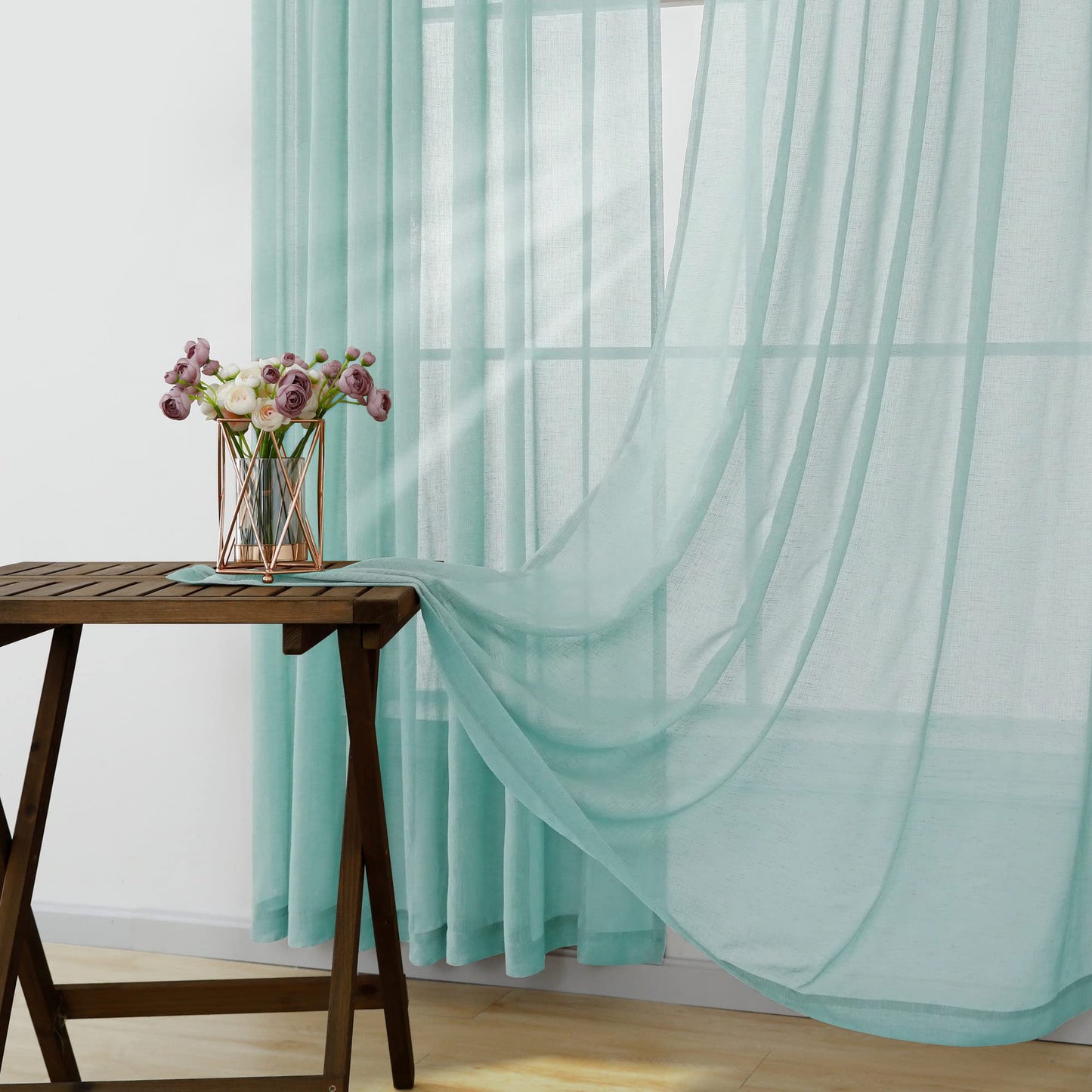 KOUFALL Aqua Curtains 63 Inch Length 2 Panels for Bedroom Matching Wall Bedding Semi Sheer Opaque Window Curtains for Bedroom,Seafaom/Retro Mint Green