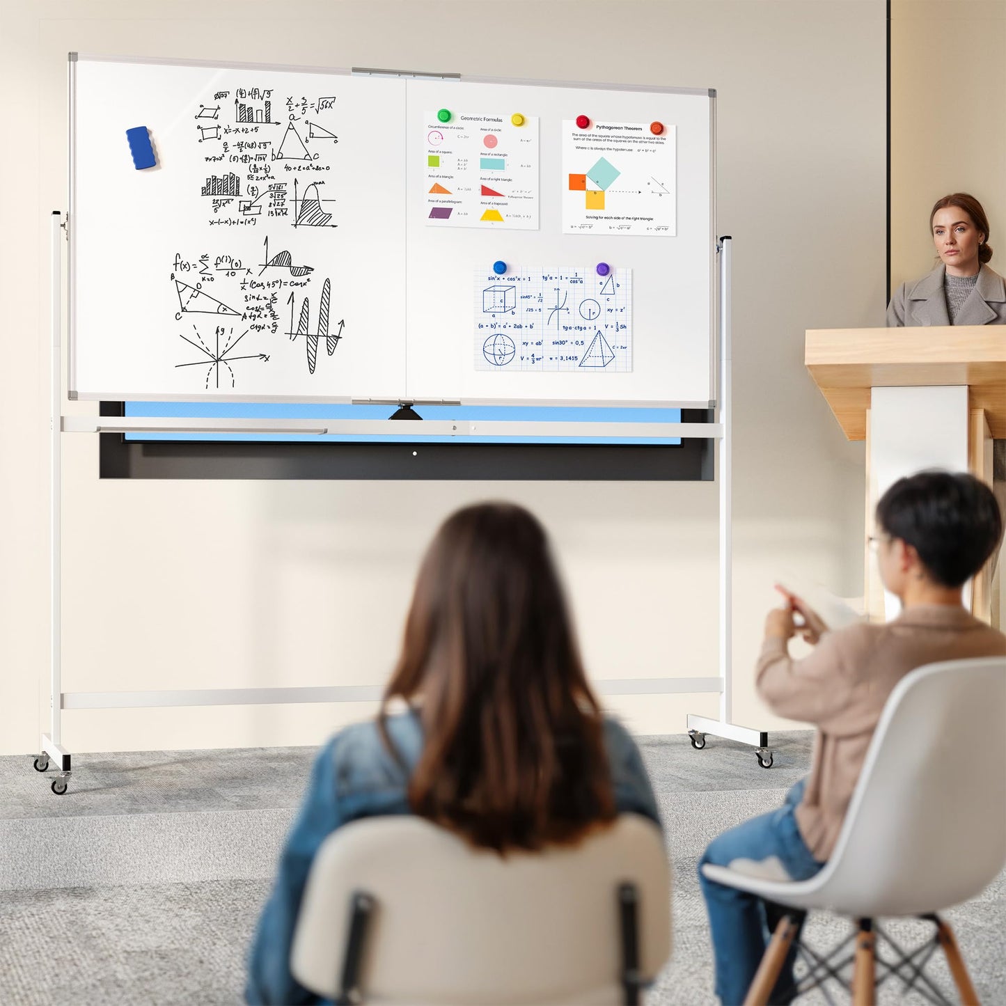 Large Rolling Whiteboard on Wheels, 72" x 36" Double-Sided Mobile White Board with Stand, 6' x 3' Portable Standing Magnetic Dry Erase Board Easel for Home Office Classroom School, Silver