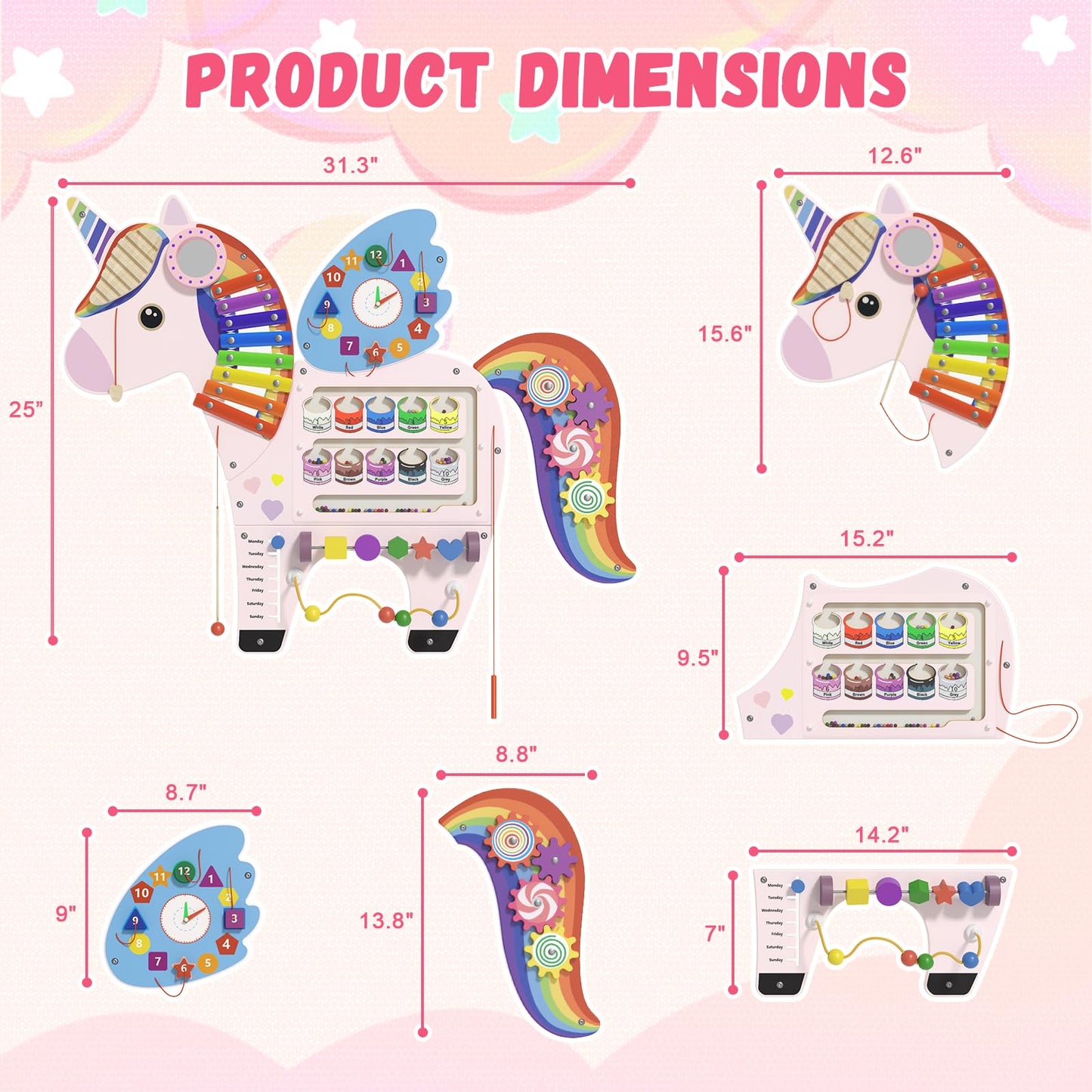 nigwet Unicorn Sensory Wall Panel for Kids - Activity Wall Busy Board Panels, Montessori Toddler Wall Activity Board, Wall Toys for Toddlers 3, Activity Cube, Perfect for Toddler Playroom, Pink
