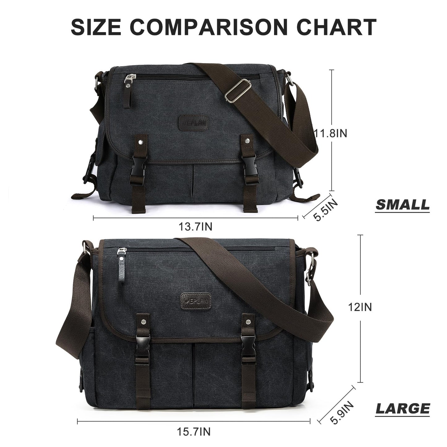 Messenger Bag for Men,Unisex Canvas Shoulder Bag,Classic Vintage Military Messenger Bags for women, satchel Bag,Crossbody Bookbag,Black