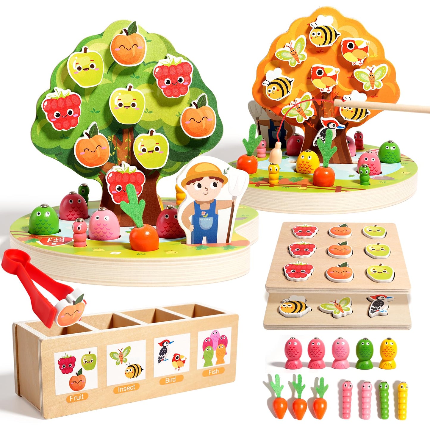 INIFEIDALA Montessori Toys for 3 4 5 Year Olds | Birthday Gifts for Boys & Girls, Wooden Educational Toddler Toys, Shape Sorting, Carrot Harvest & Magnetic Fishing Game – Fine Motor Skills Development