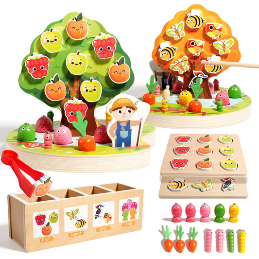 INIFEIDALA Montessori Toys for 3 4 5 Year Olds | Birthday Gifts for Boys & Girls, Wooden Educational Toddler Toys, Shape Sorting, Carrot Harvest & Magnetic Fishing Game – Fine Motor Skills Development