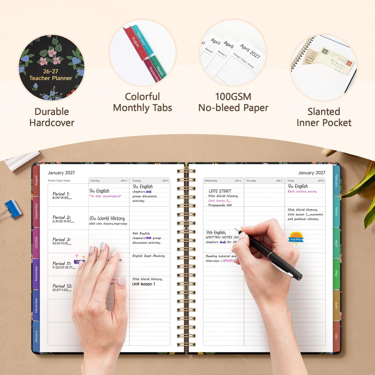 Teacher Lesson Planner 2026-2027 Academic Year, Aug 2026-Jul 2027, Deluxe 26-27 Lesson Plan Book for Teachers Supplies & Homeschool Planner with Pocket & Monthly Tabs, 8.5" x 11", Vintage Floral