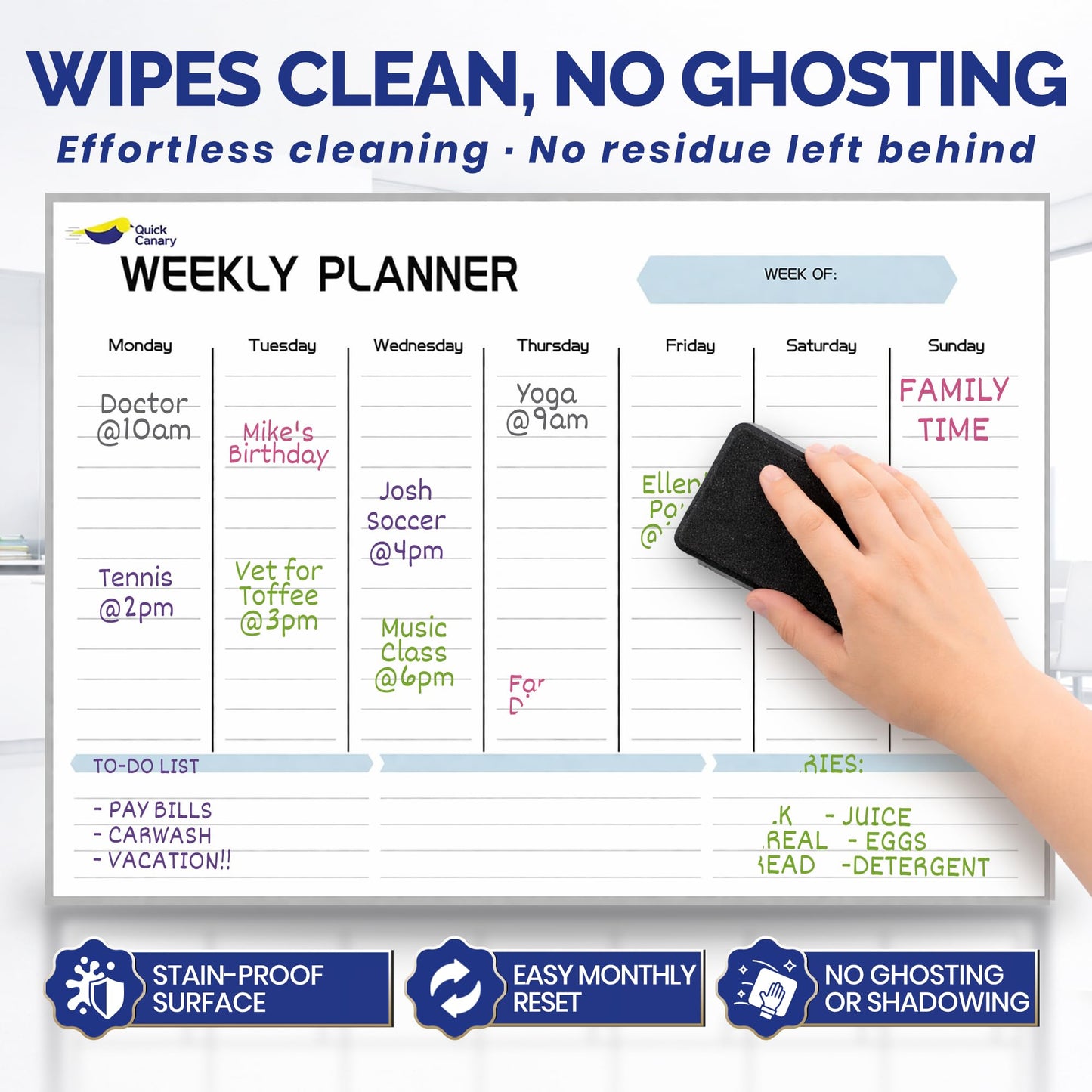 Magnetic Weekly Planner for Fridge - 17x12” Stain-Resistant Dry Erase Whiteboard Fridge Calendar with Large Writing Space for Schedules, Chores & Meals - Includes 4 Markers & Eraser