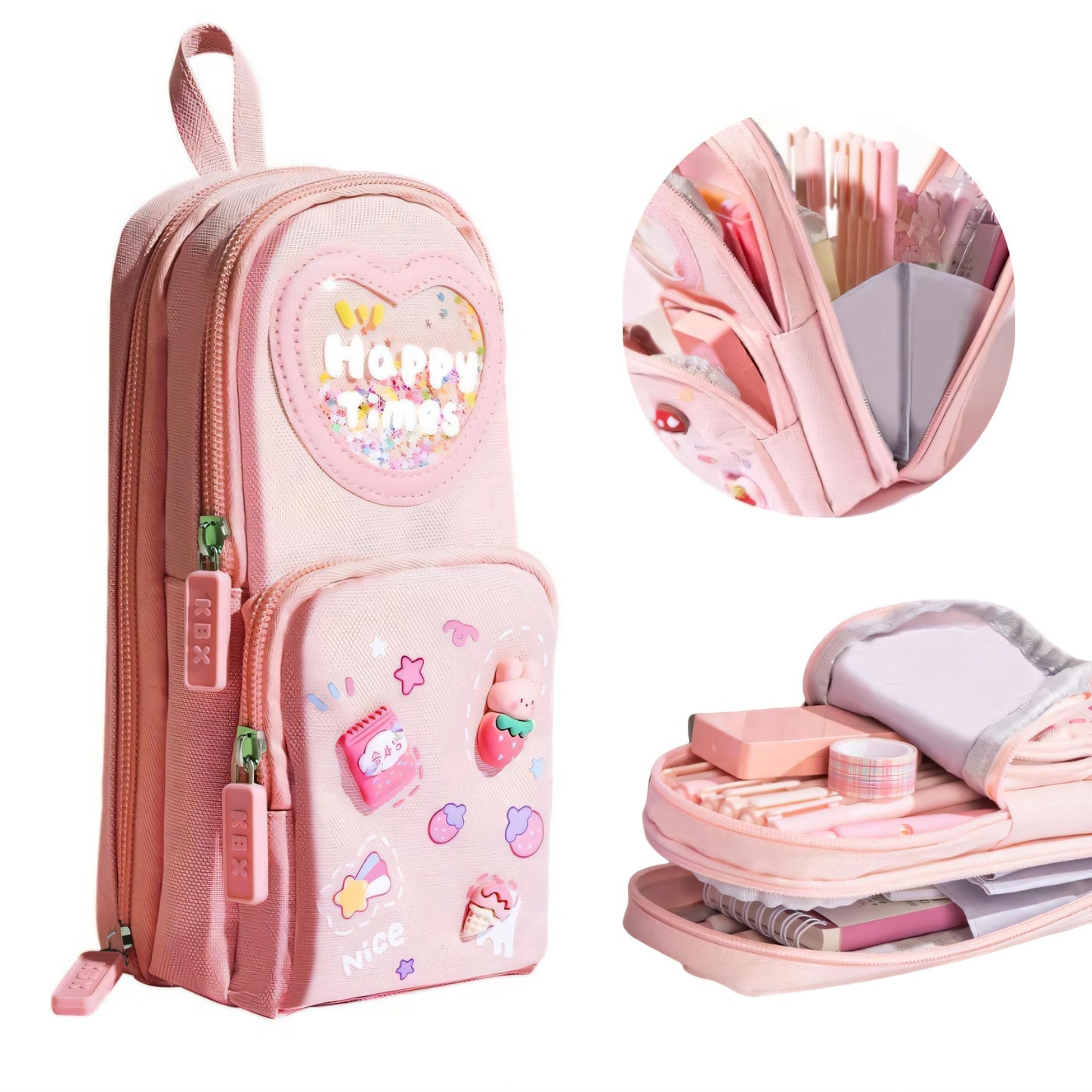 Fiaoudm Large Capacity Kawaii Pink Pencil Case & Pencil Pouch – Cute 3-Compartment Stationery Organizer for School Supplies, Office, and Travel | Ideal Gift for Girls and Art Lovers