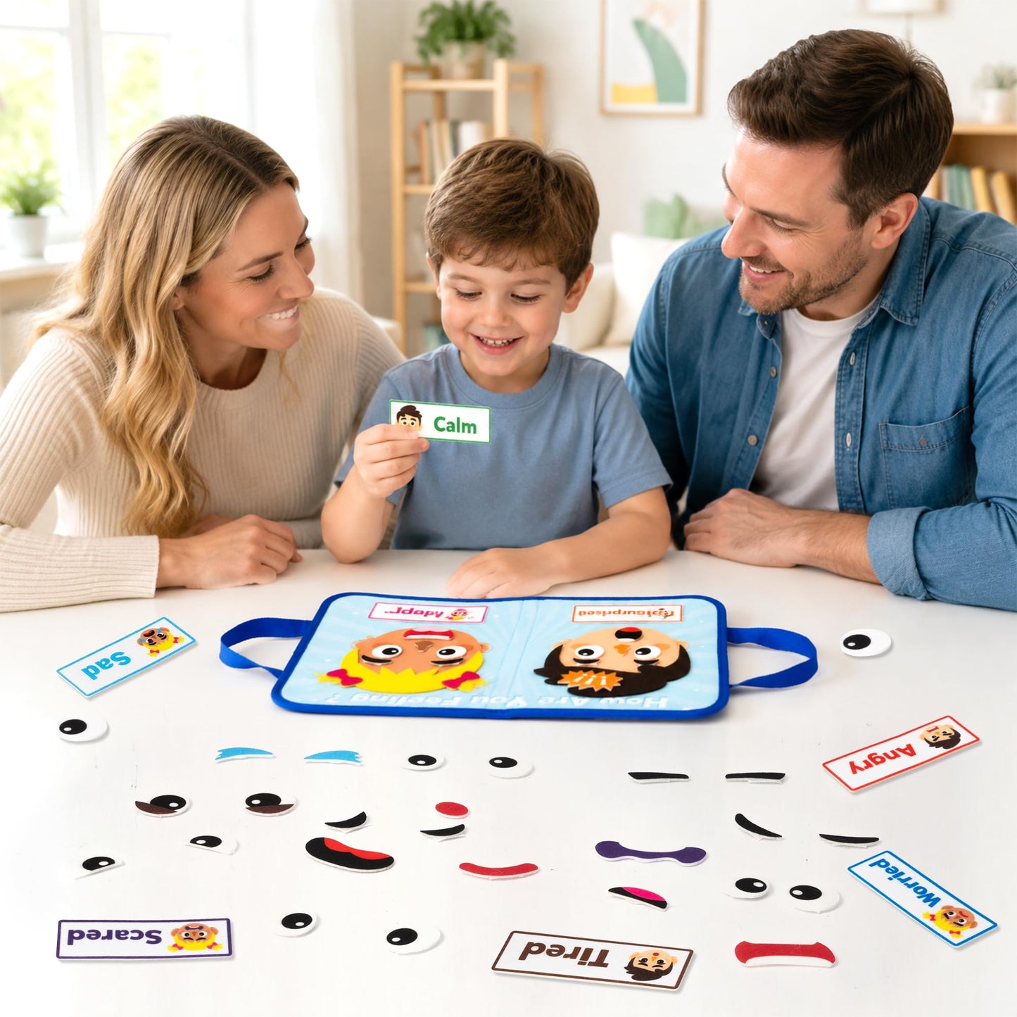 WATINC Travel Felt Board Story Set - Portable Felt Board Educational Birthday Gift for Boys Girls, Themed Storytelling Preschool Early Learning Interactive Play Kit for Toddlers (Emotional)
