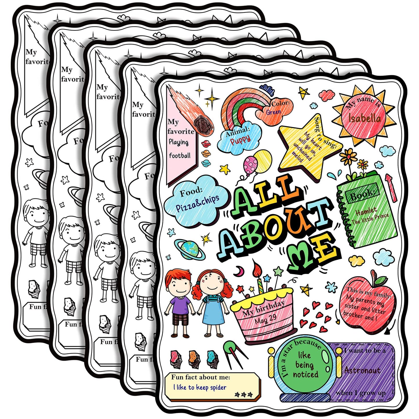 Pajean 50 Pcs All About Me Posters Student Activity Kit - Star Student Poster for Classroom Must Haves - First Day of School Activity for Kindergarten & Elementary