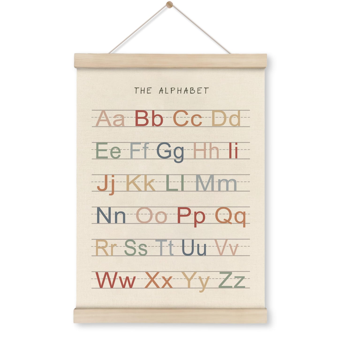 HRQKO Alphabet Poster Hanger Frame, Nursery Wall Decor, Boho ABC Poster Wall Art with Wooden Frames, Alphabet Banner Wall Hanging Decor for Toddler Playroom, 12x16 Inch