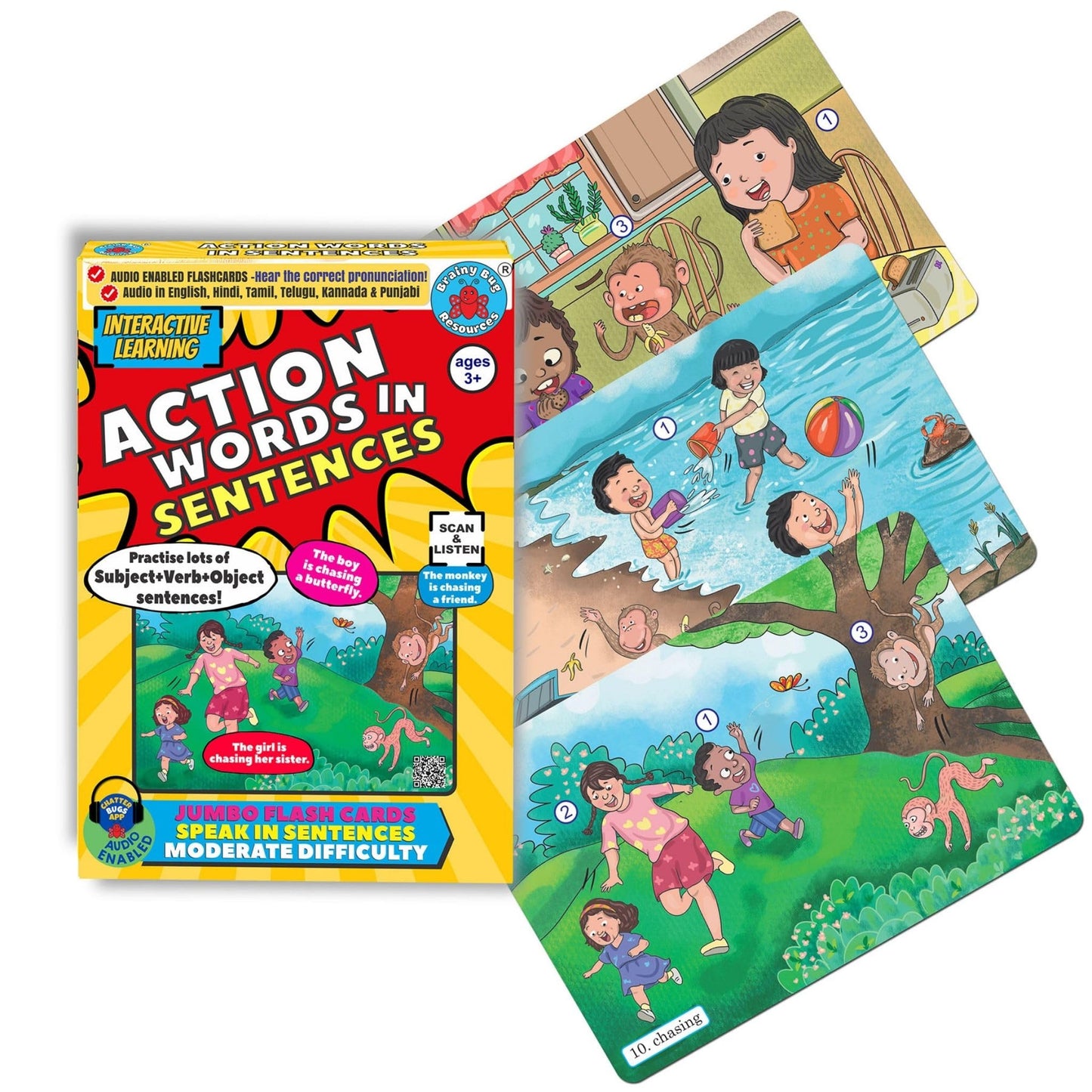 Brainy Bug English Learning Flashcards with App-Enabled Audio Feature | SVO Sentences | Action Words, Grammar & Sentence Practice | Eary Learners | Special Needs | Home Schooling