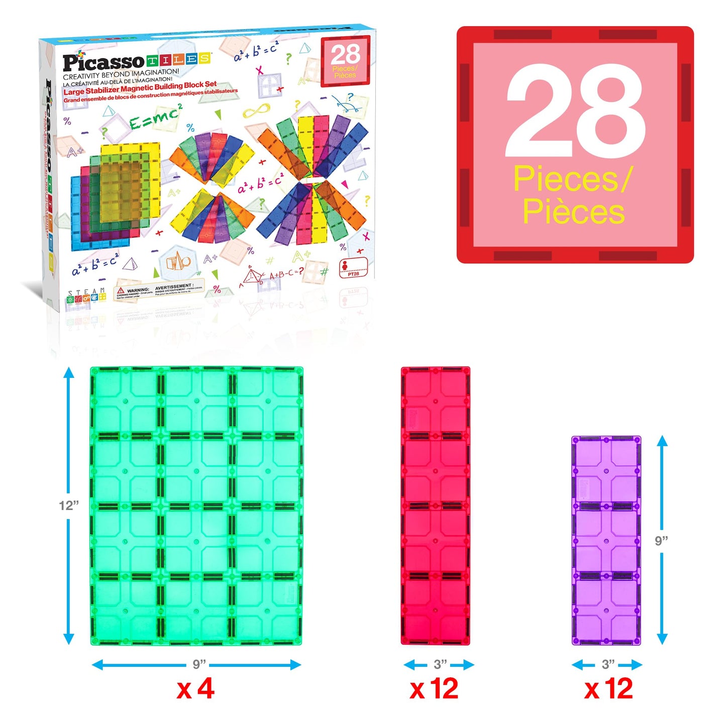 PicassoTiles Large Stabilizer Building Block Base Magnetic Building Block Tiles Jumbo XL Plate Foundation Kit Magnet Tile Stacking STEM Toy Set Compatible Education Construction Learning Square Set