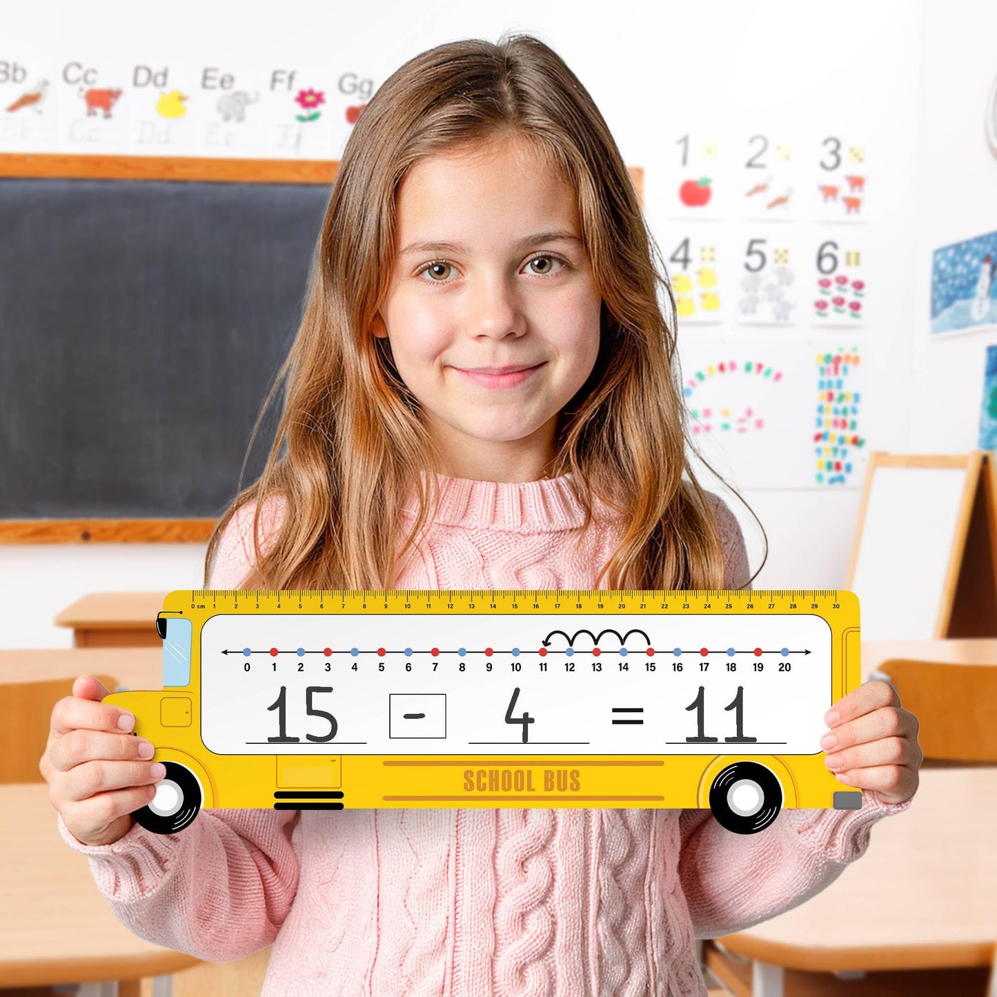 BrightenKidz 26-Pack School Bus Number Line Dry Erase Boards Cards, 14"x4", Double-Sided, 0-10 on One Side & 0-20 on Other Side, Math Manipulatives for Student, Education Classroom Must Haves