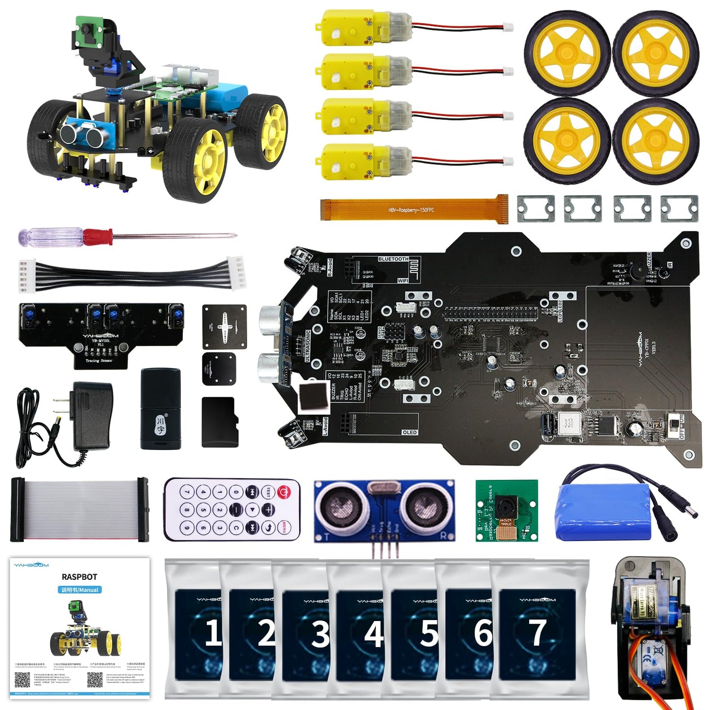 Yahboom Raspberry Pi 5 4GB AI Starter Robot for Python Programming DIY Car Kit, Visual Recognition, Autonomous Driving for Mechanical Engineer (Without Pi5)