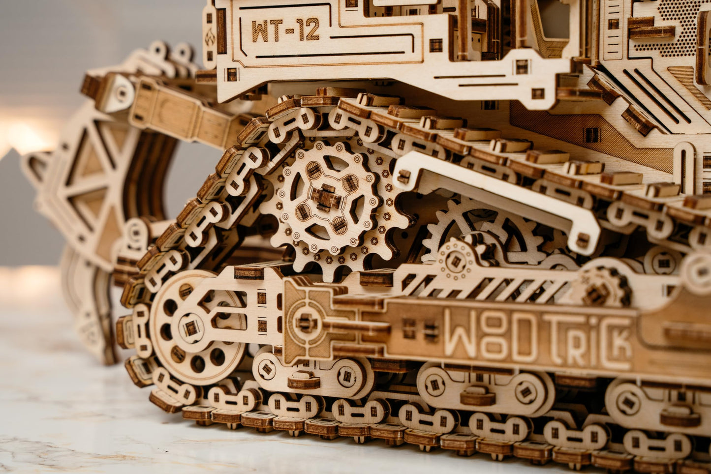 Wood Trick Terrain Titan Bulldozer - Rides up to 10ft - 19x11″ - Moving Blade & Rear Hook - 3D Wooden Puzzles for Adults to Build - Engineering DIY Models for Adults to Build