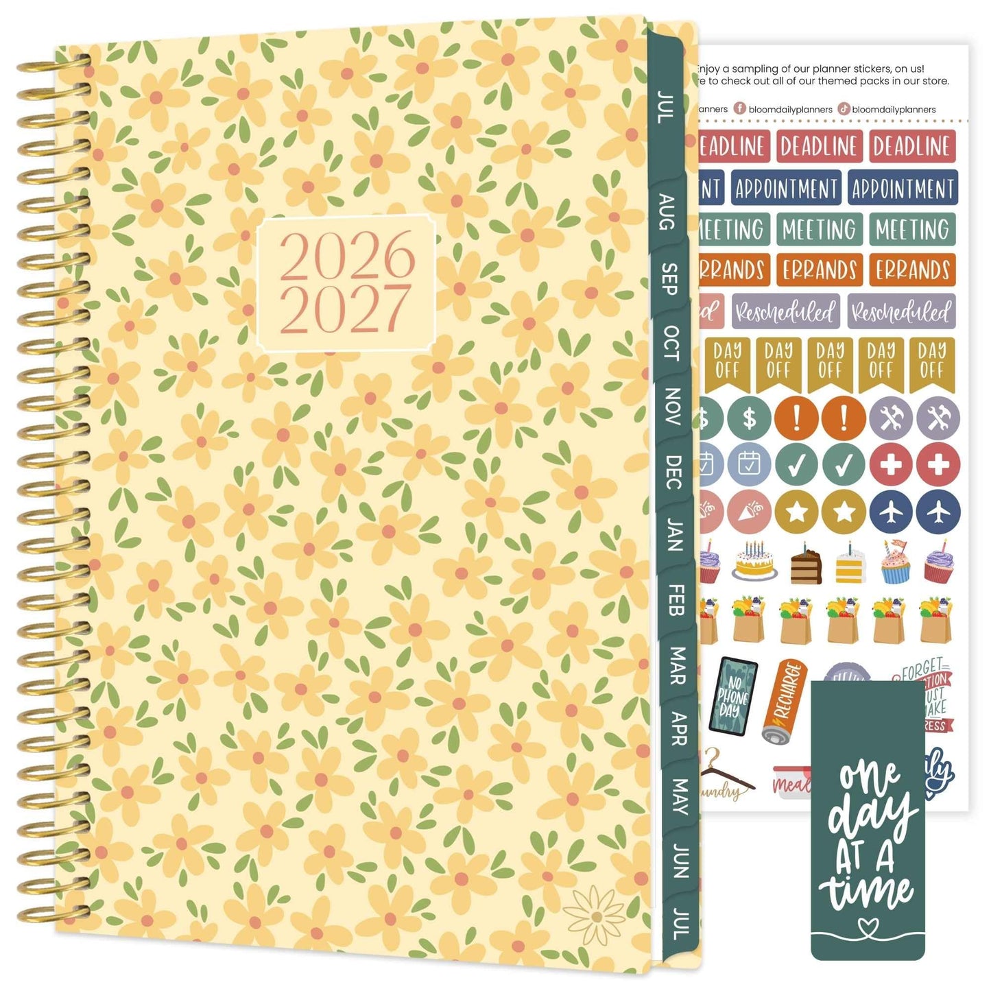 bloom daily planners 2026-2027 Planner - Academic Year (July 2026 - July 2027) Monthly & Weekly Soft Cover Planner for Women - 13 Month Agenda Book with Stickers - 5.5" x 8.25" - Butter Yellow Daisies