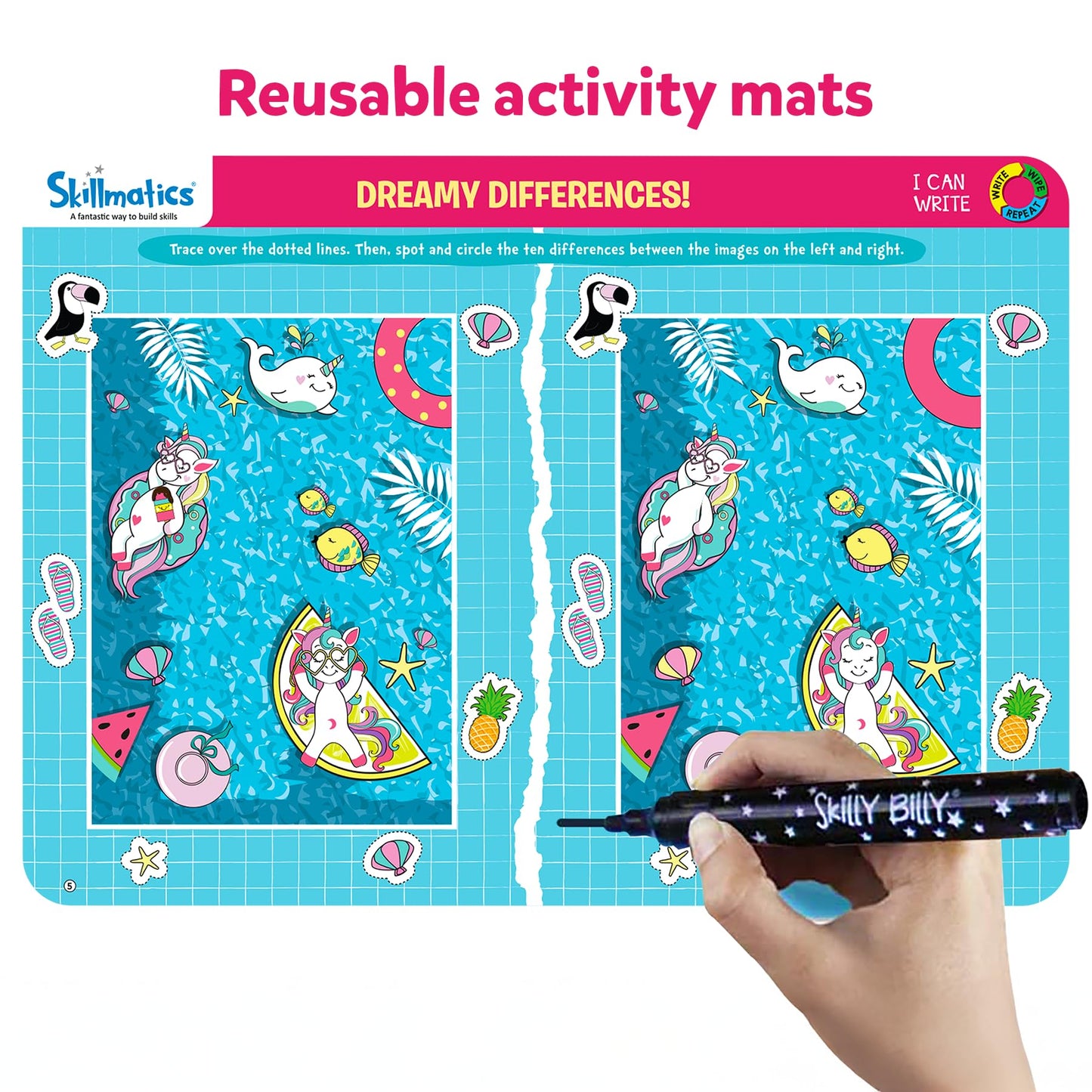 Skillmatics I Can Write Unicorns - Reusable Preschool Learning Activities, Educational Toy and Game, Back to School Supplies, Gifts for Students, Kids, Toddlers Ages 3, 4, 5, 6