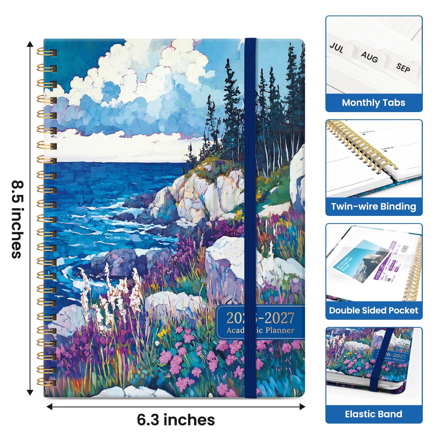 Planner 2026–2027, Weekly & Monthly Academic Organizer for School Year, Jul 2026–Jun 2027, Hardcover Planner with Tabs, Back to School Essential, 6.3" x 8.5", Coastal Wilds
