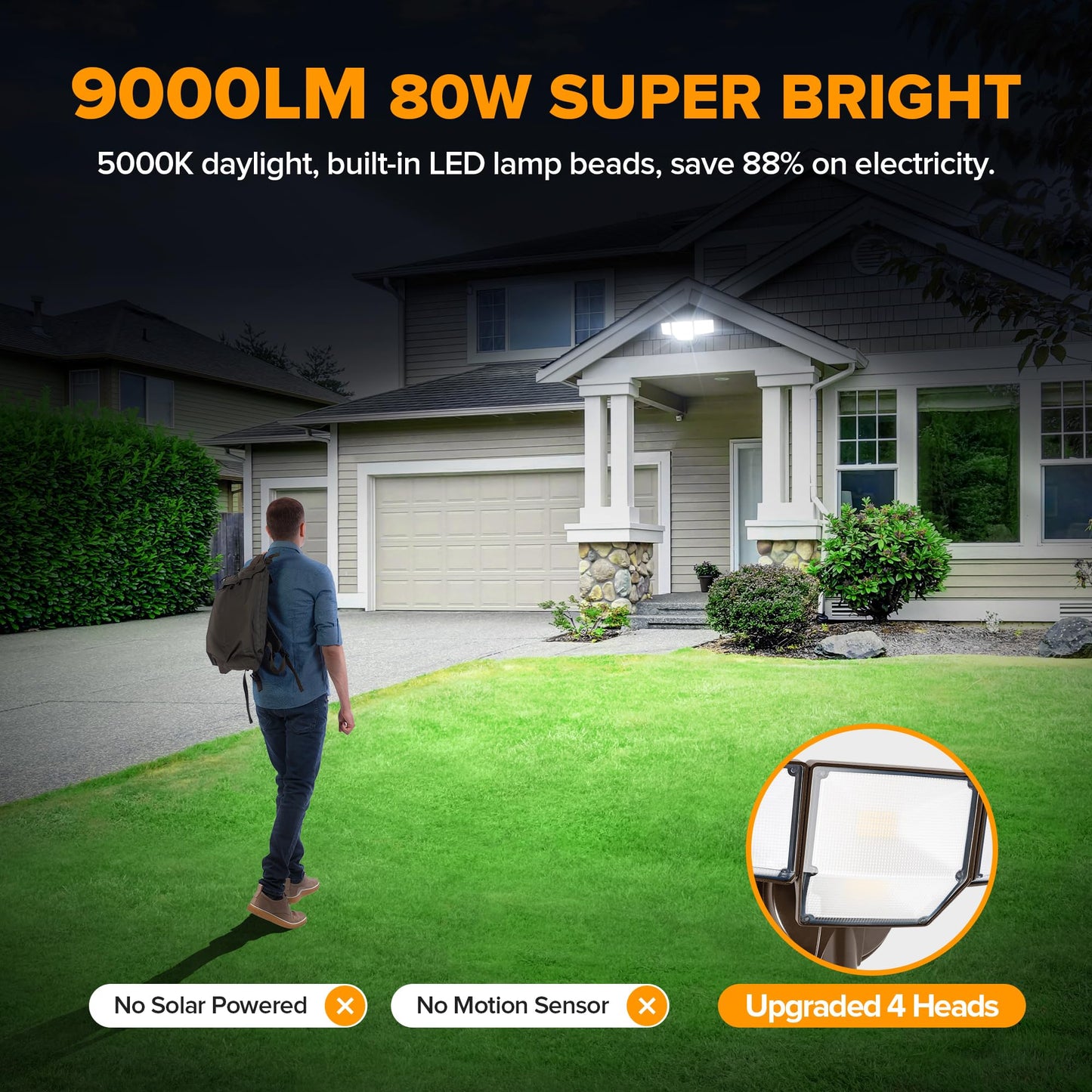 LUTEC 80W Dusk to Dawn LED Flood Light, 9000LM, IP65 Waterproof, 5000K Daylight, Brown, Model 7632815412