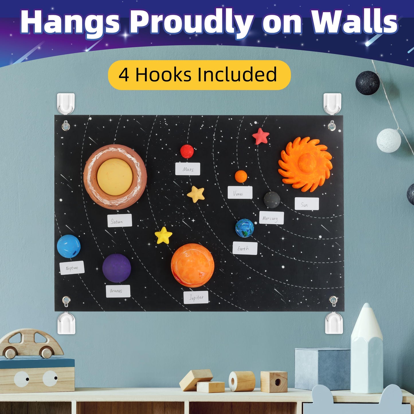 Solar System Project Kit for Kids, Solar System Model Toy Kit for Kids, Learn School Space Planet Science Project of Mix Foam Balls, Planet Felt Board, Brushes, Adhesive Hooks, Instruction