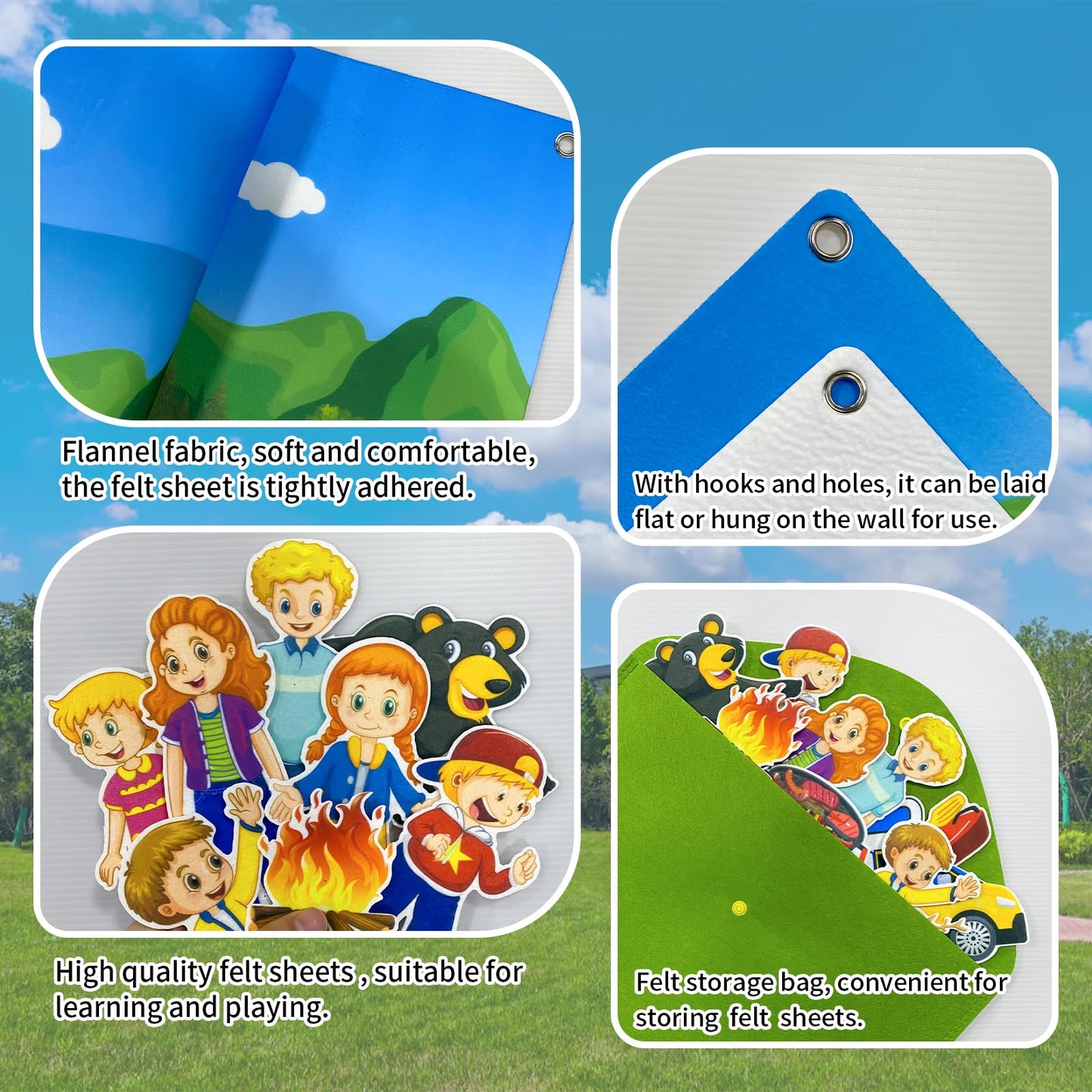 PENGFULL Camping Theme Felt Story Board Set,44 * 28in Flannel Board for Wall,65 Felt Pieces,Theme Story Preschool Storytelling,Learning Interactive,for 3 Years +,Gift for Toddlers Kids Children