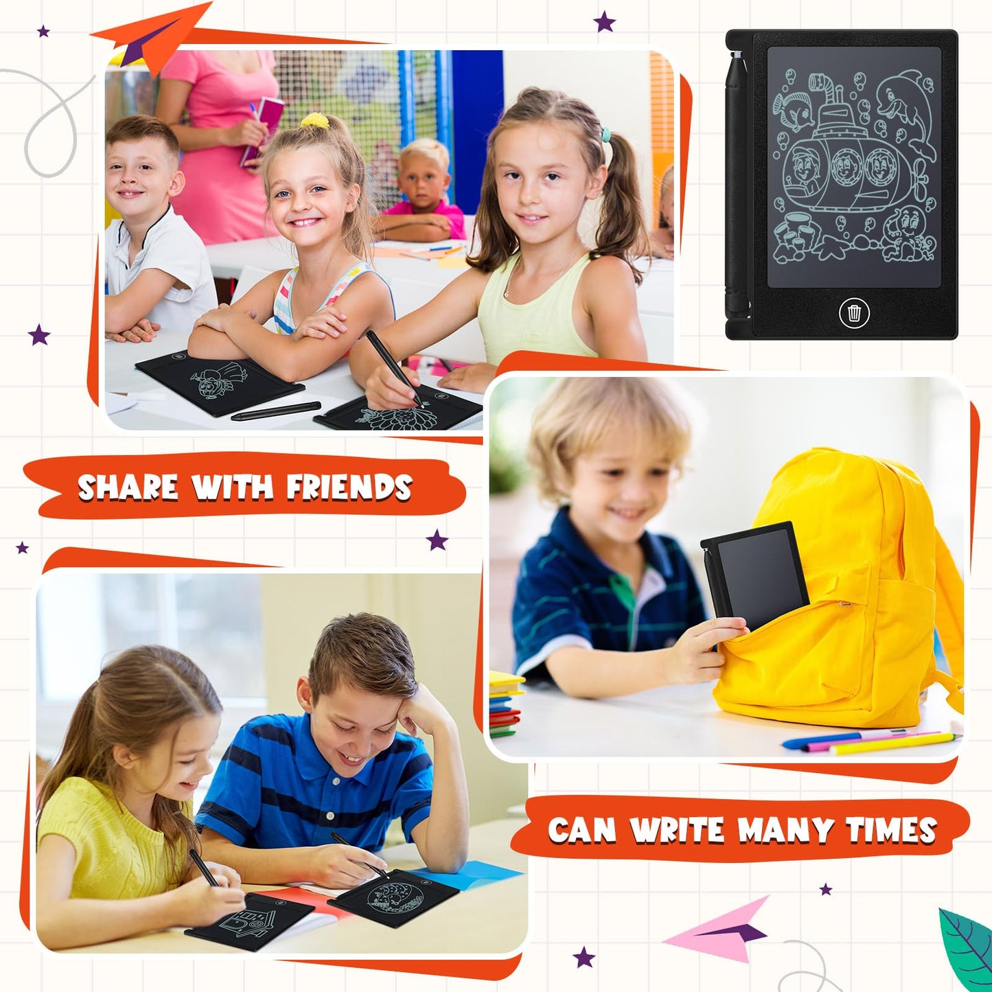 Nezyo 16 Pack 4.5 Inch Mini LCD Writing Tablet for Kids Electronic Doodle Board Bulk Erasable Drawing Tablet Reusable Writing Pad for Girls Boys Party Favor Goodie Bag Classroom Gifts(Black)