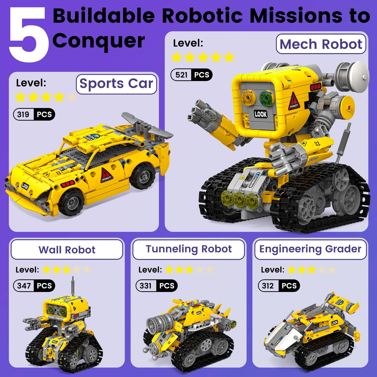 Glikid 5 in 1 STEM RC Robotics Kit, APP & Remote Control Robot Building Kit, DIY Science Kits for Kids Age 8-12, 8 Year Old Boy Birthday Gift