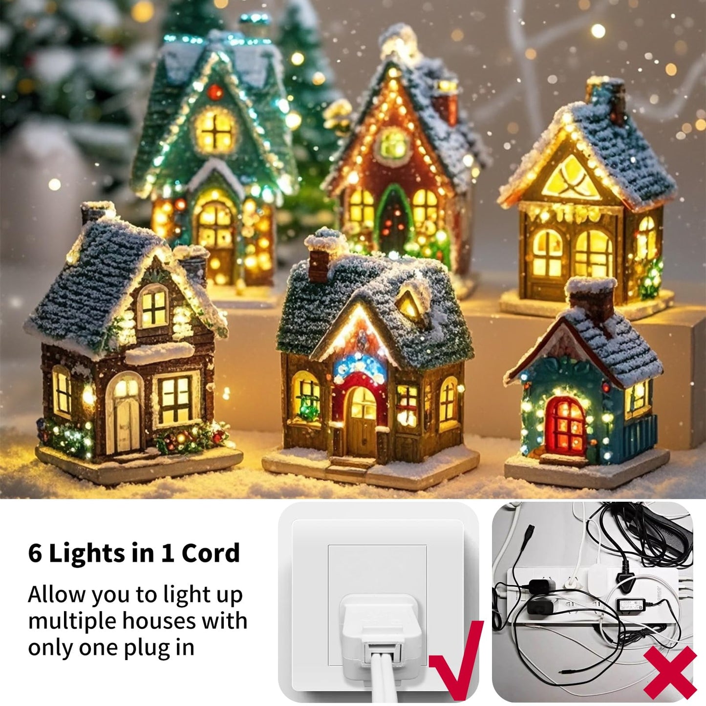 NEWKAZ 6-Bulb Light Cord for Christmas Village, C7 LED, White, Model e6fd2536-5358-445c-bfc8-082709979816