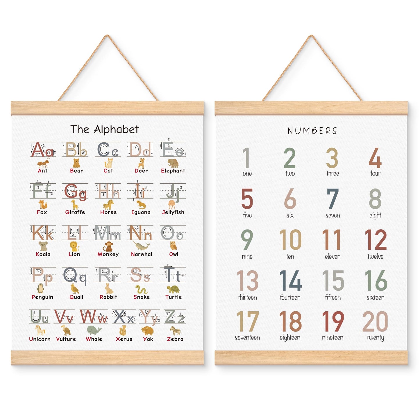 EliteSign Educational Preschool Learning Posters, Animal Alphabet Numbers Poster for Toddlers, ABC Banner Wall Hanging Decor for Classroom Playroom Nursery Kids Room, 12x17 Inch Set of 2