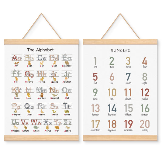 EliteSign Educational Preschool Learning Posters, Animal Alphabet Numbers Poster for Toddlers, ABC Banner Wall Hanging Decor for Classroom Playroom Nursery Kids Room, 12x17 Inch Set of 2