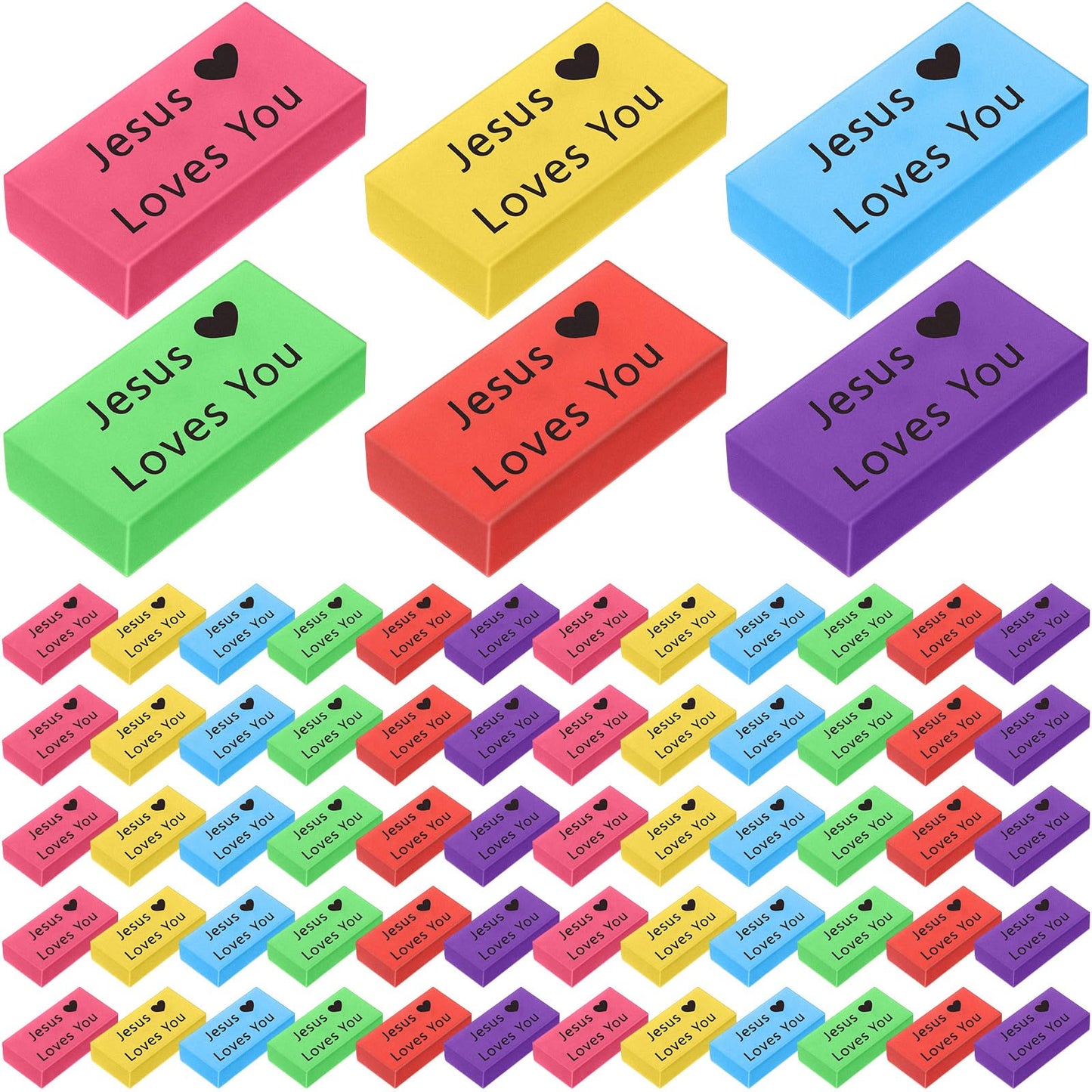 Resurhang 180 Pcs Erasers Bulk for Kids Inspirational Pencil Erasers Bulk for Drawing Motivational Big Eraser School Supplies for Classrooms Back to School Office (Jesus Loves You,Multicolor)