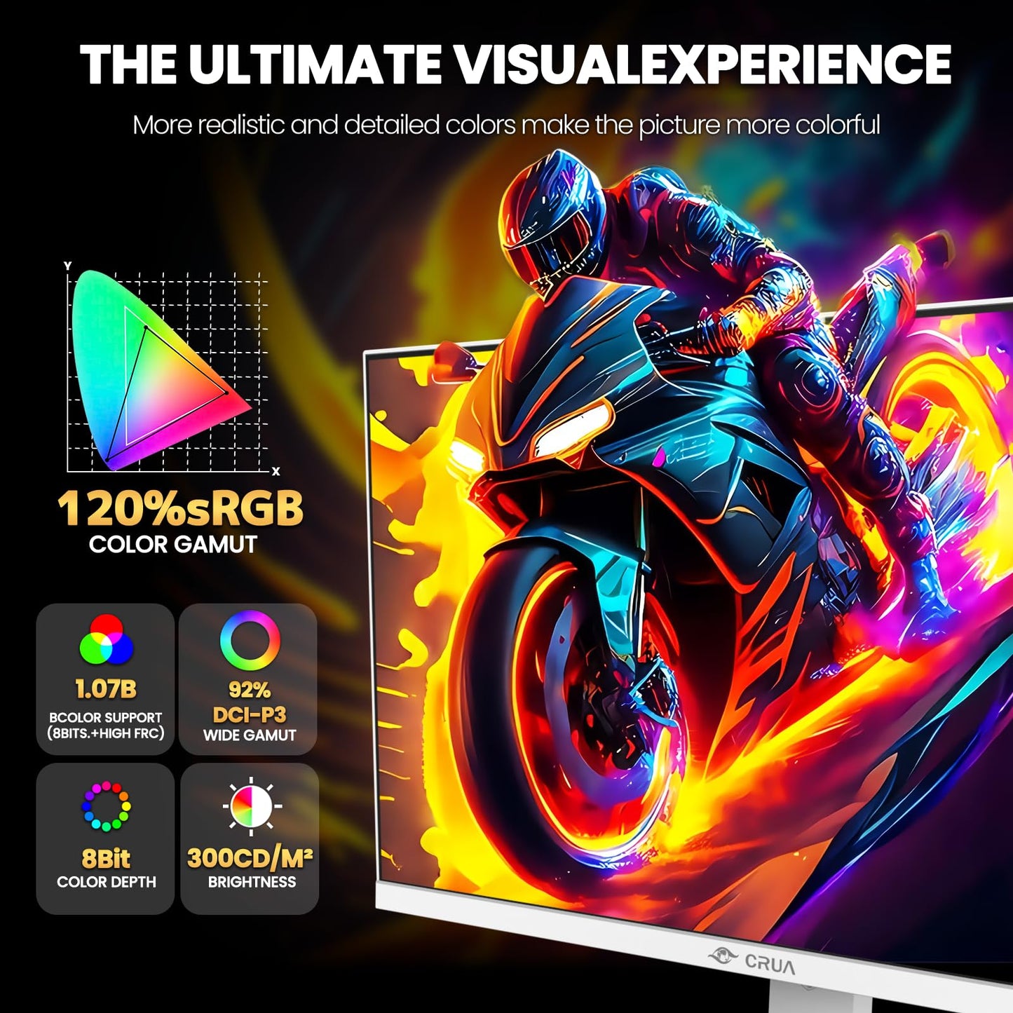 CRUA 27'' 4K Gaming Monitor, UHD 160Hz / FHD 320Hz Dual Mode IPS White Computer Monitors, Rotating/Pivot & Height-Adjustable, AMD FreeSync, Built-in Speakers, PIP/PBP, HDMI 2.1 & DP 1.4