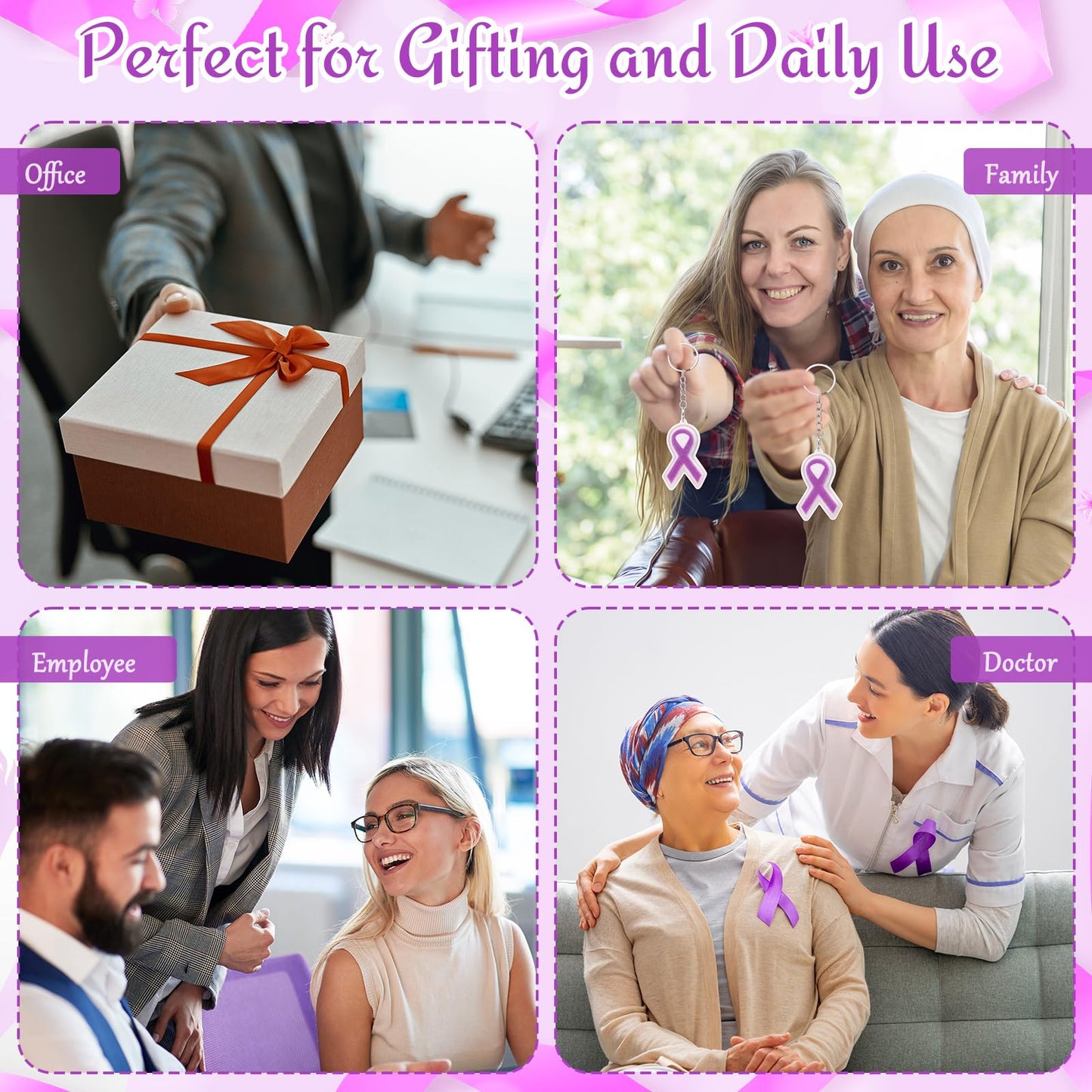 Gerrii 24 Sets Purple Ribbon 3D Fidget Keychains Lupus Awareness Products with Inspirational Cards 3D Press Stress Relief Sensory Gifts for Epilepsy, Alzheimer, Lupus Charity Event Gifts(Purple )
