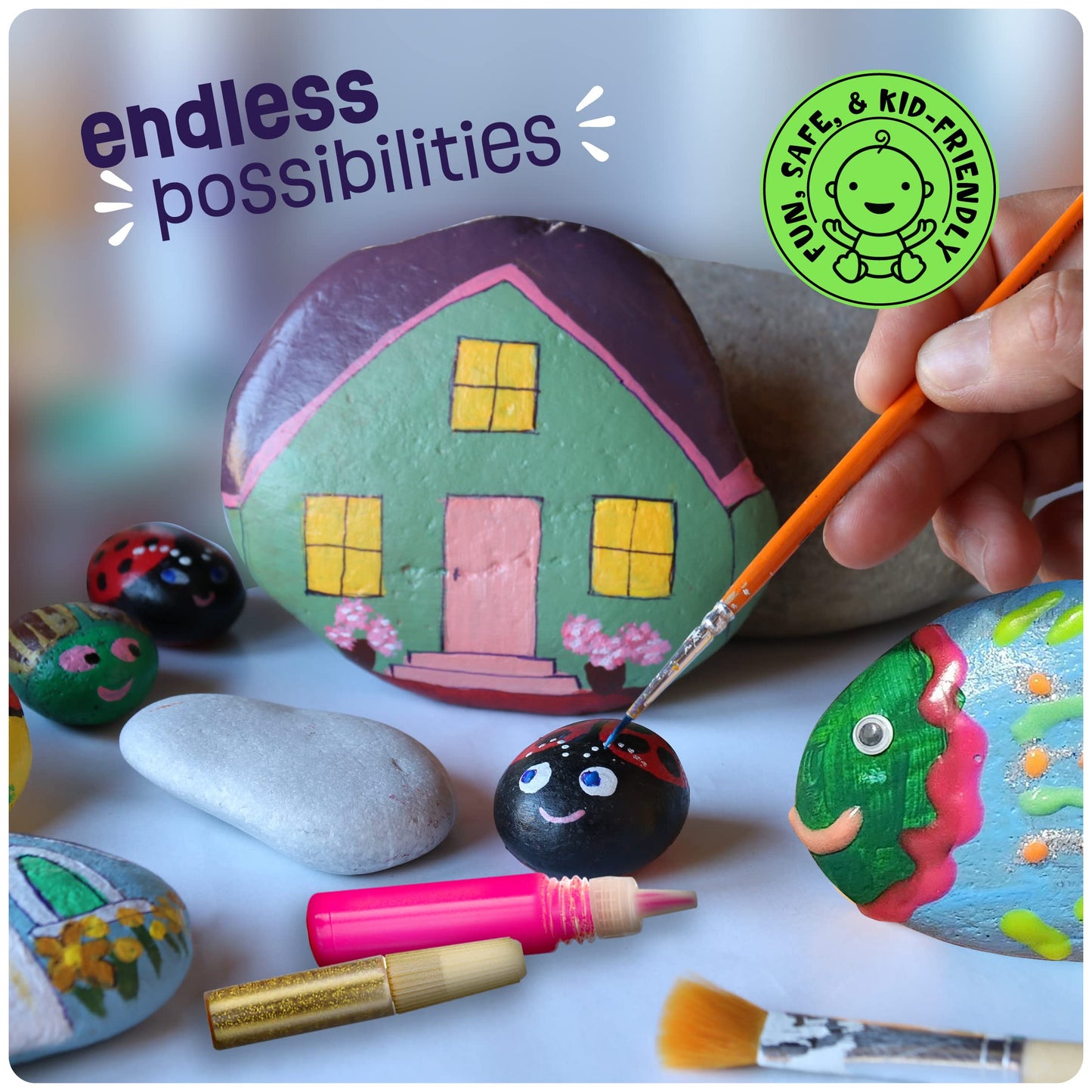 Dan&Darci Kids Rock Painting Kit - Glow in The Dark - Gifts Arts & Crafts for Boys and Girls Ages 6-12 - Craft Activities Kits - Creative Art Toys for 6, 7, 8, 9, 10, 11 & 12 Year Old Kid