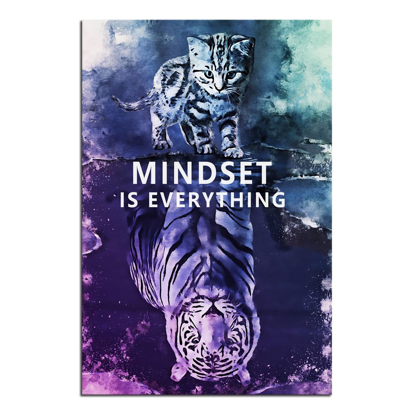 Mindset is Everything Cat and Tiger Canvas Wall Art Pictures Print Wall Art Inspirational Poster Picture Wall Painting Modern Abstract Motivational Artwork Decor Home Living Room Office[12''W X 18''H]