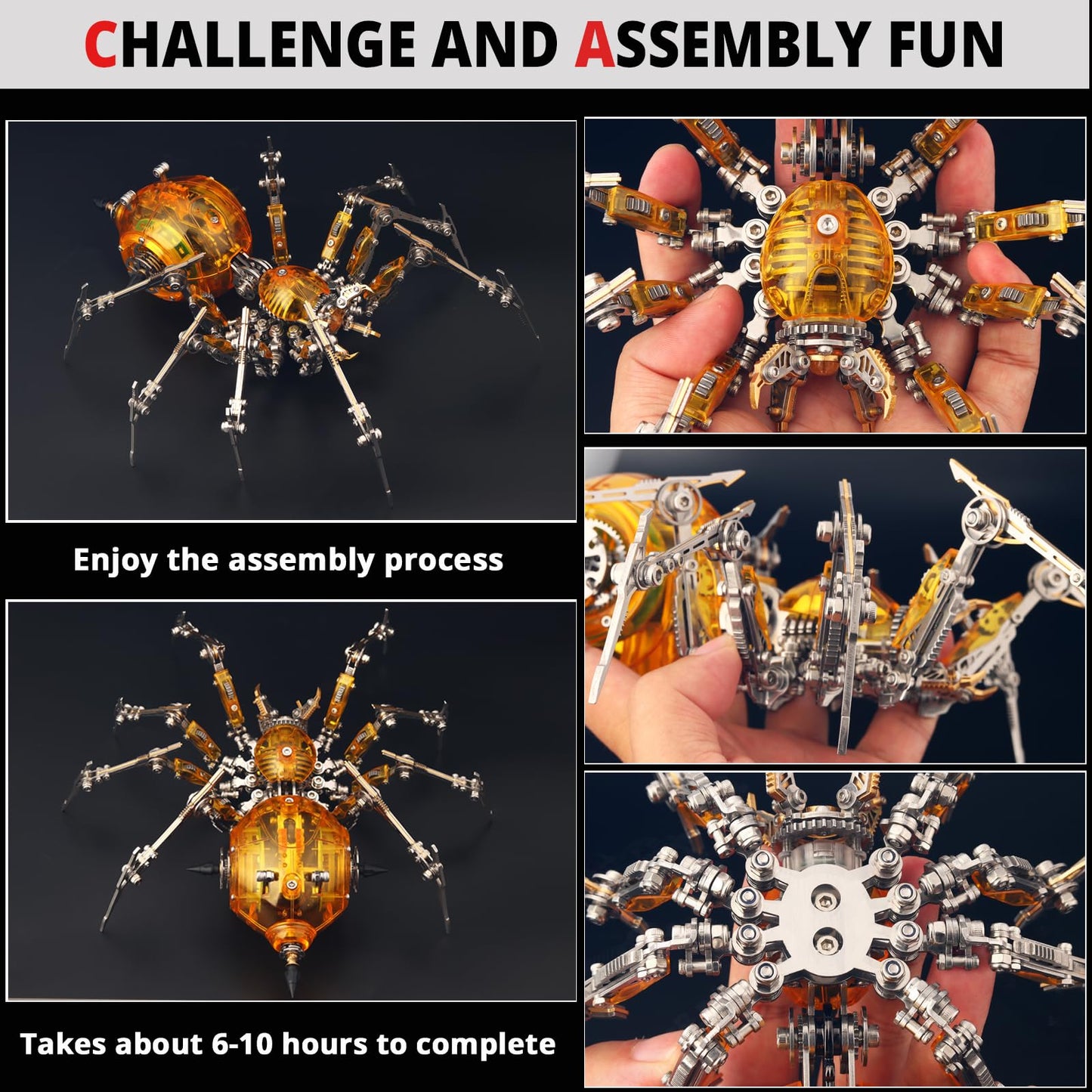 YUEZUDPO 3D Metal Puzzles for Adults, Metal 3D Puzzle DIY 3D Spider 602 Pieces Mechanical Building Kit,3D Model Kits to Build for Birthday Christmas