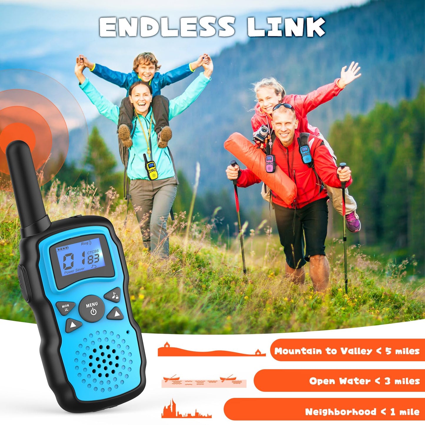 Wishouse Walkie Talkies for Kids Rechargeable Long Range, Xmas Birthday Gift for Boys Girls 4 5 6 7 8 9 10 Year Old, Hiking Camping Gear Games Toys Ideas with Flashlight, VOX, Easy to Use, 4 Pack