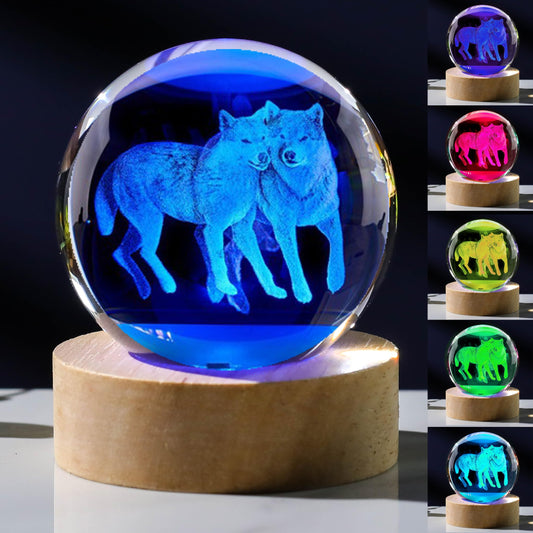3D Wolf Crystal Ball 60mm - Figurines Decor Glass Animals for Women, Anniversary Birthday Gift for Best Friend, Wolf Lovers Keepsake Paperweight