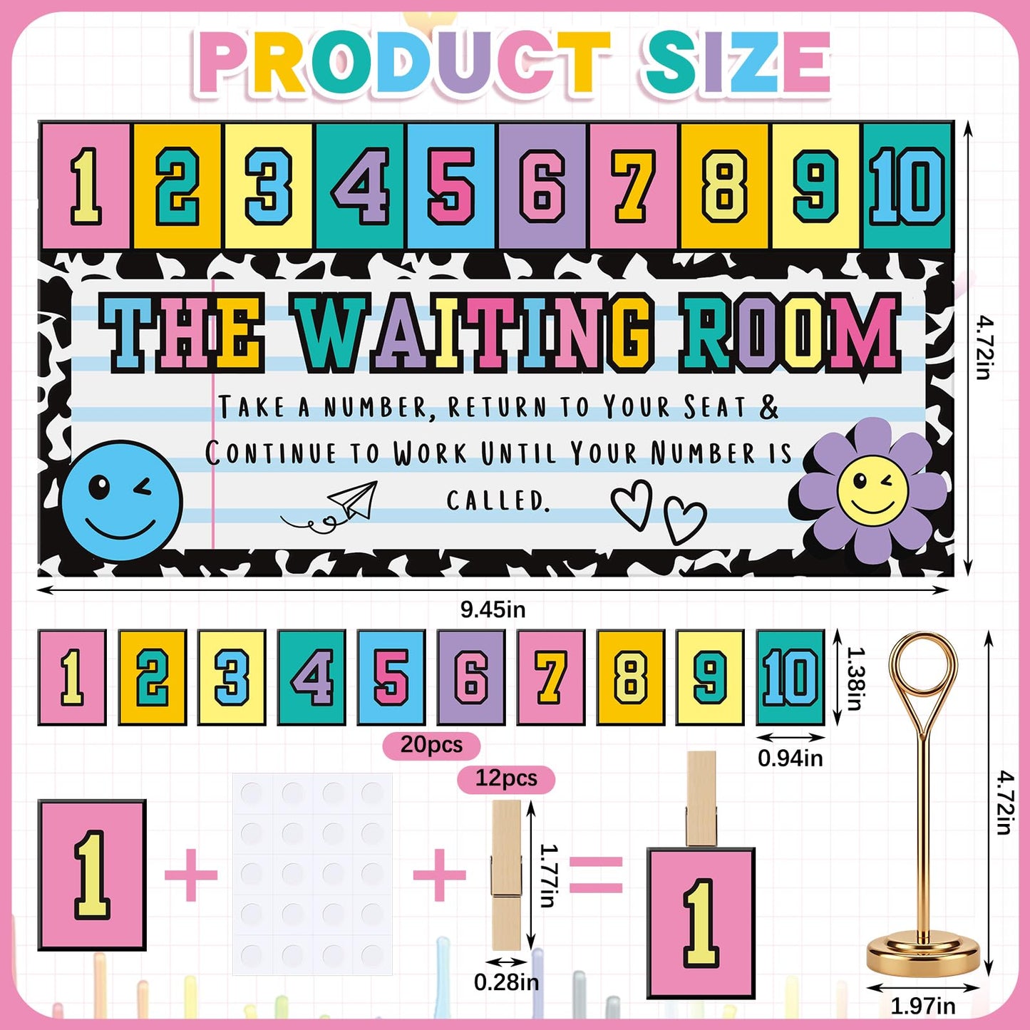 Tinlade Composition Notebook Classroom Management Tools Teacher Waiting Room Sign Girl Style Waiting Room Numbers Classroom Set with Wooden Clips for Back to School Elementary Teacher Supplies