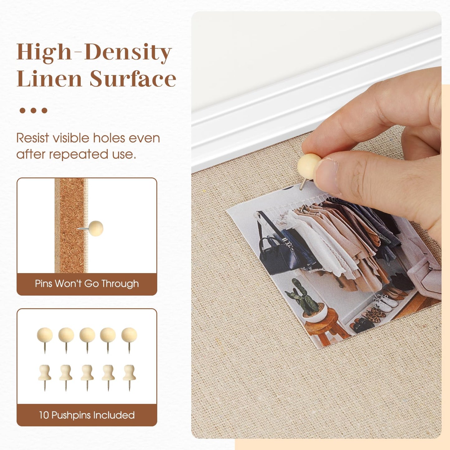 DOLLAR BOSS Linen Bulletin Board 36" x 24", Decorative Cork Boards for Walls with White Wood Frame, Premium Fabric Pin Board for Office, Home & School Room Decor, White