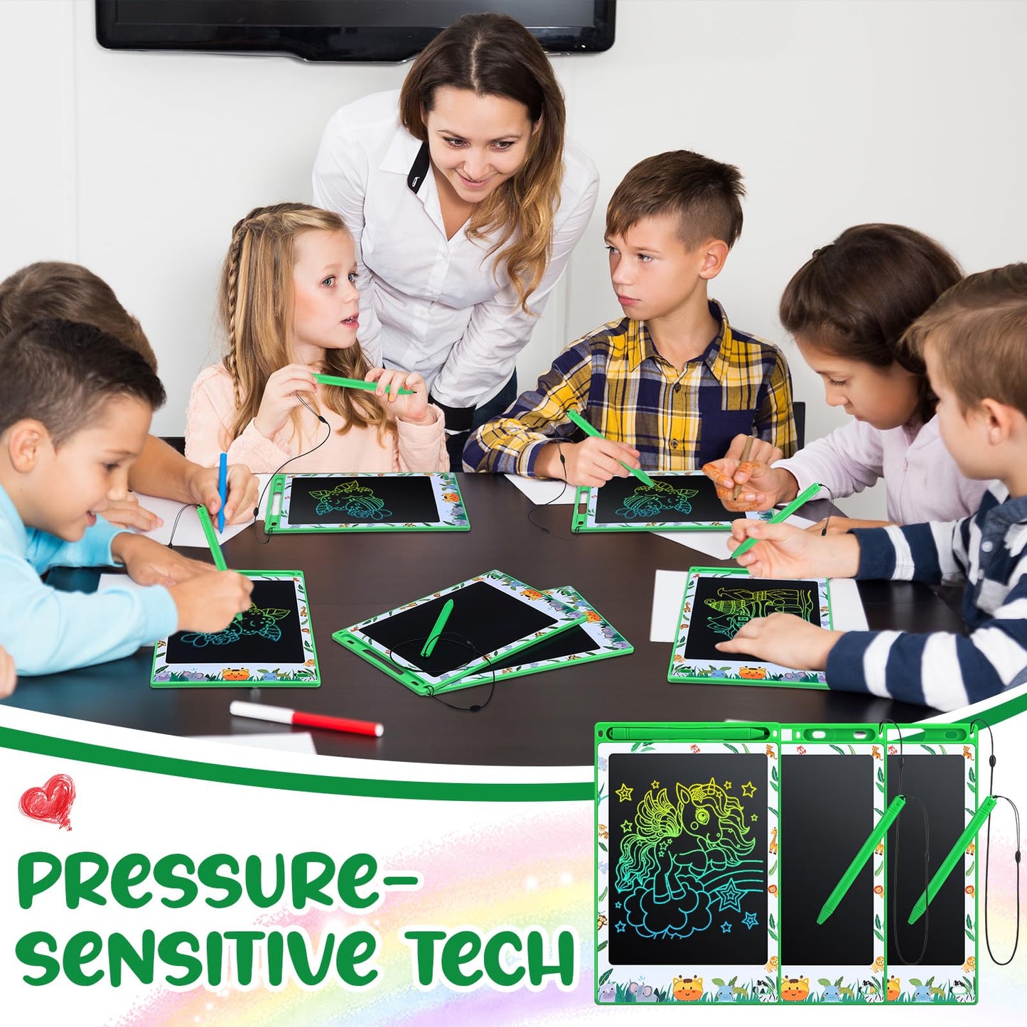 Zhehao 20 Pack LCD Writing Tablet for Kids: 8.5 Inch Colorful Drawing Doodle Boards - Reusable Erasable Doodle Board Educational Learning Toys Gifts for Toddlers Ages 3-8 Party Favors(Green,Stylish)