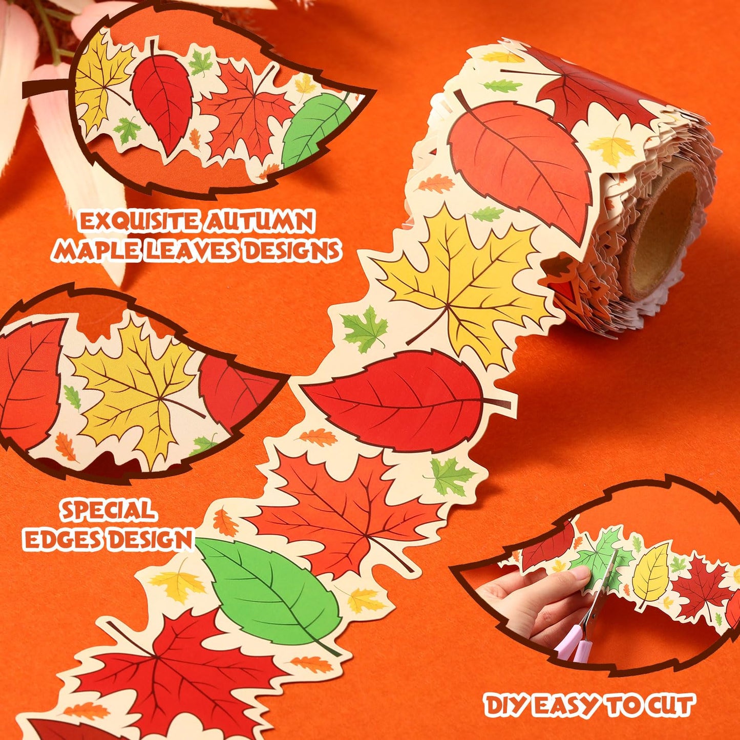 Trandraft 2 Rolls 65.6ft Fall Bulletin Board Borders Maple Leaves Rolled Bulletin Trim Orange Plaid Board Decorations Autumn Harvest Thanksgiving Party Classroom Office Wall Decor