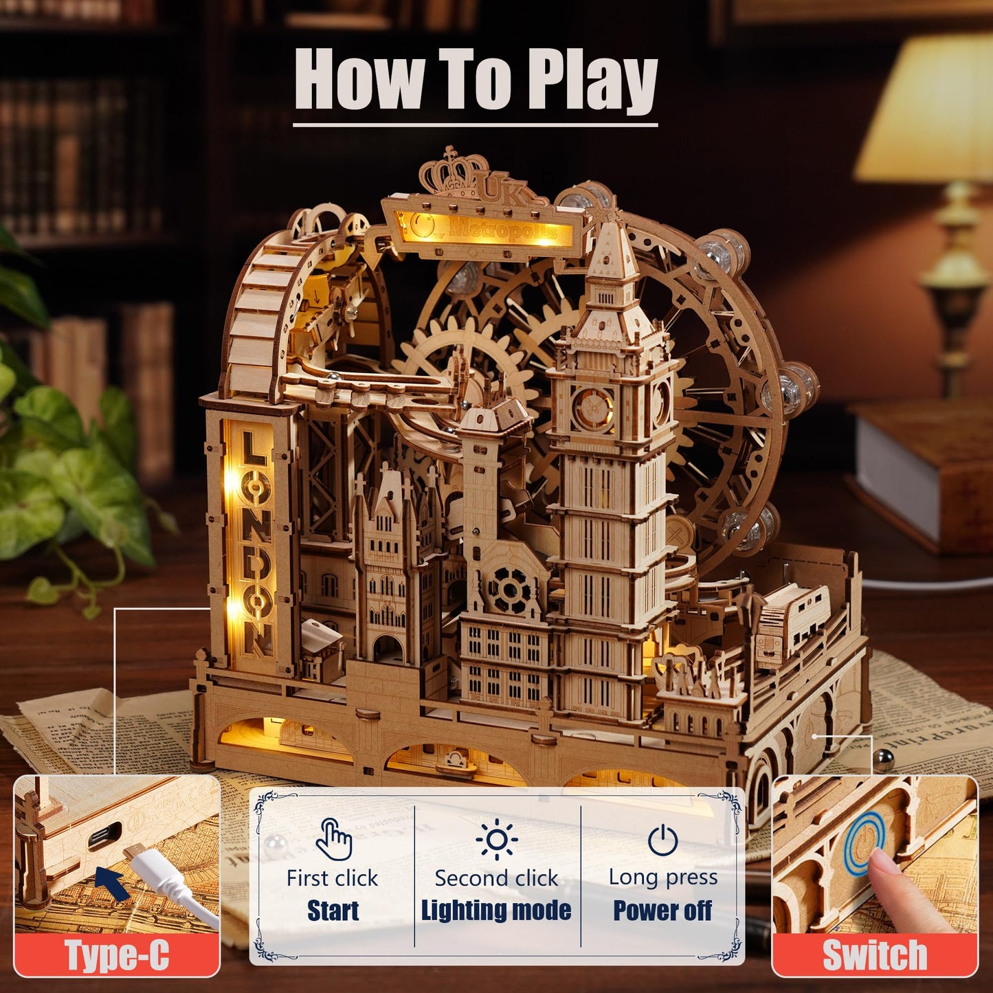 ROKR 3D Wooden Marble Run Puzzle for Adults, London Themed Mechanical Model Building Kits, 431 Pcs DIY Construction Toy, Brain Teaser Gift for Teens & Adults